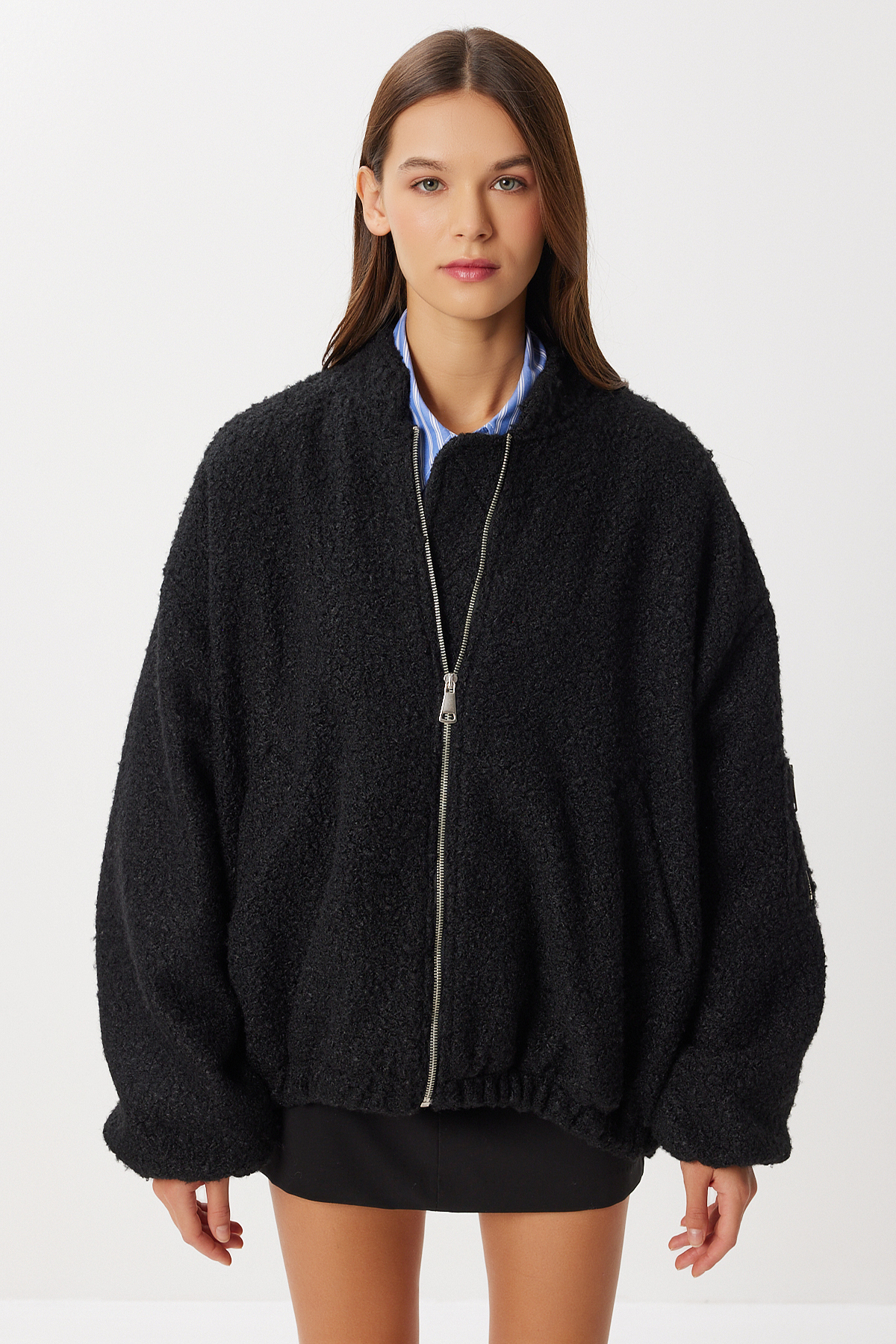 Lovelyİstanbul  Buklet Oversize Bomber Ceket LFG0165 SİYAH - Görsel 4