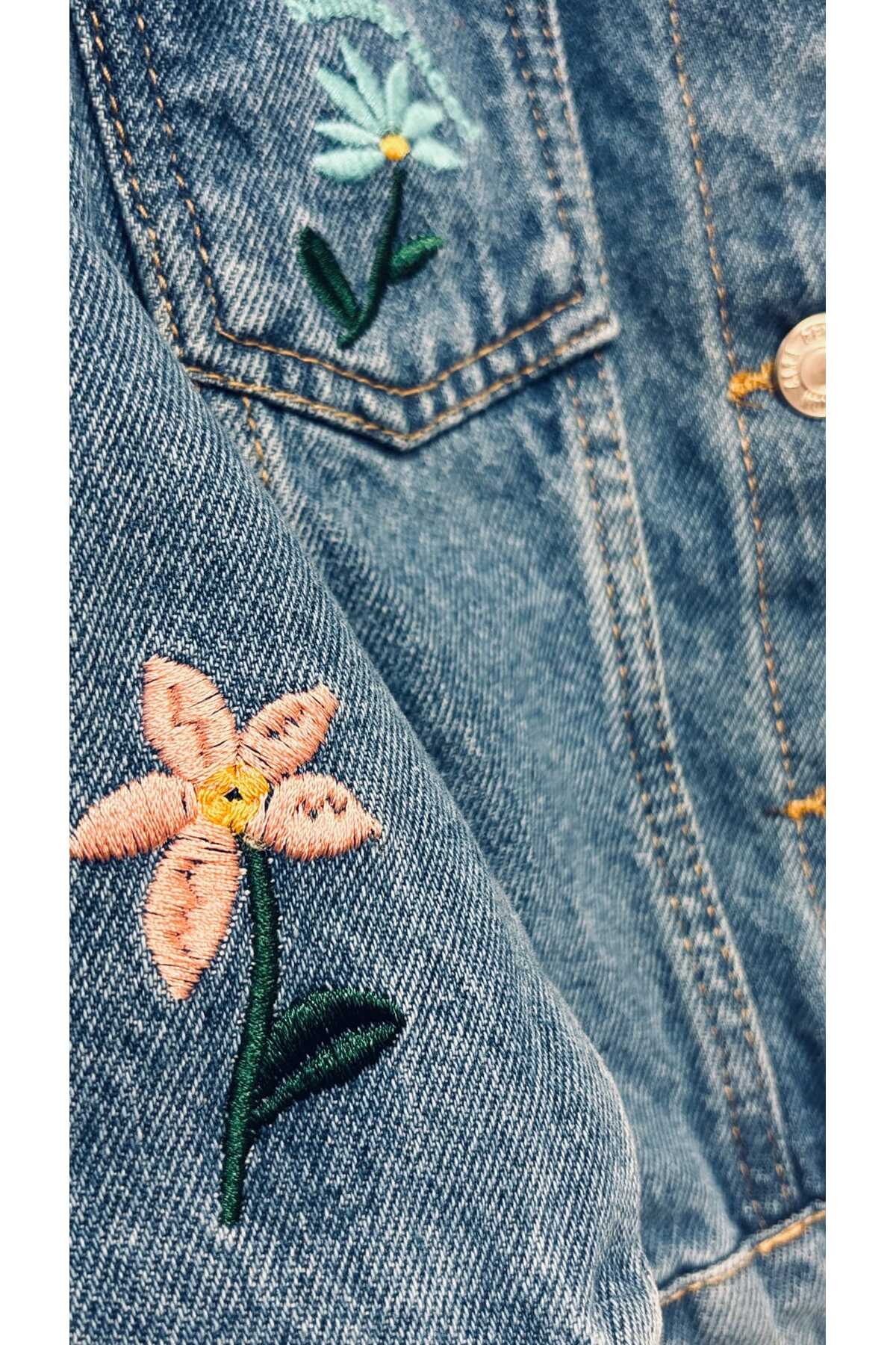 OZZY KİDS  Kız Çocuk Nakışlı Kot Ceket - Görsel 5