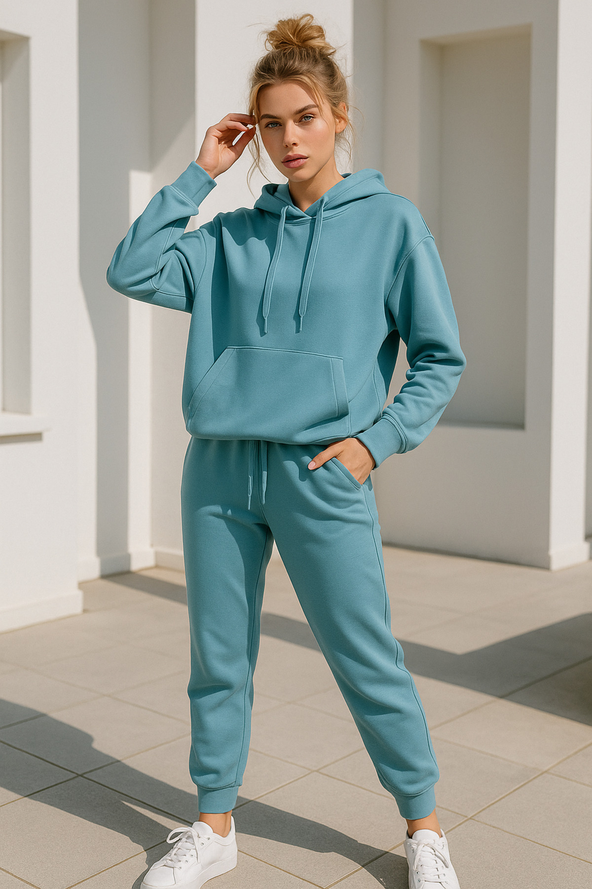 Rich Kadın Turkuaz Oversize Kapüşonlu Eşofman Takımı