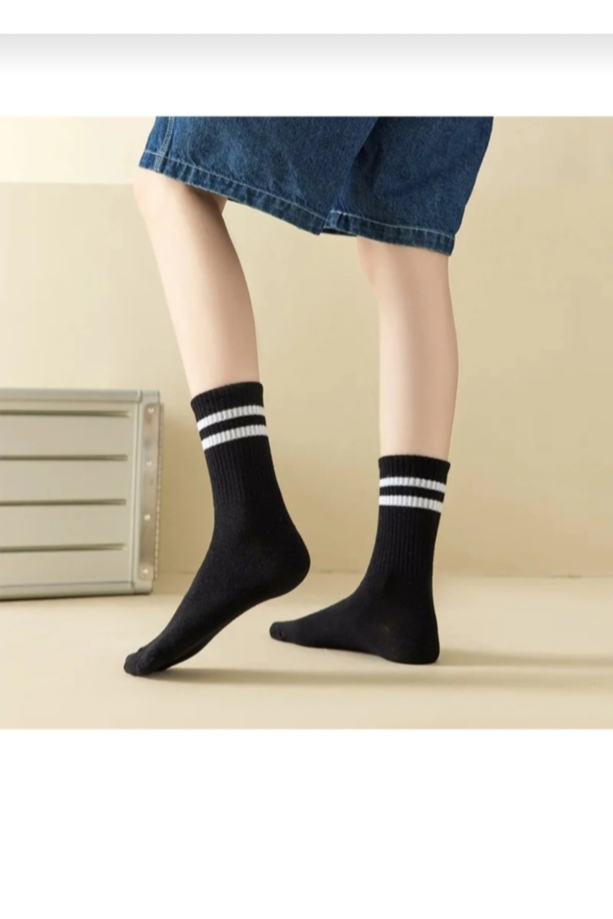 DERMİNA 10 ζευγάρια Μαύρες Λευκές Κολλεγιακές Κάλτσες Βαμβακερές Άνετες Οικονομικές