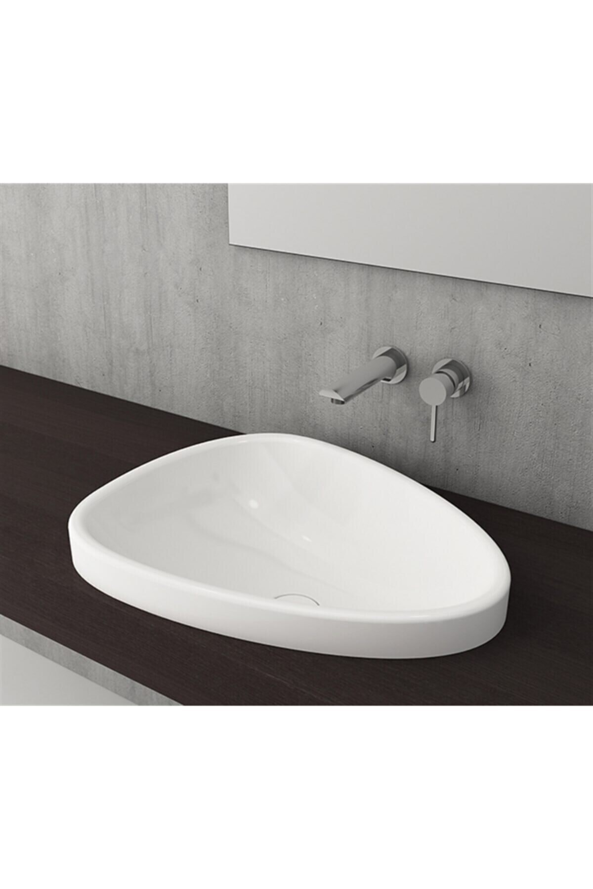 Bocchi Etna Tezgah Üstü Lavabo 58 cm Parlak Beyaz 1112-001-0125, Logolu Süzgeç Kapağı ve Basmalı Süzgeç Dah