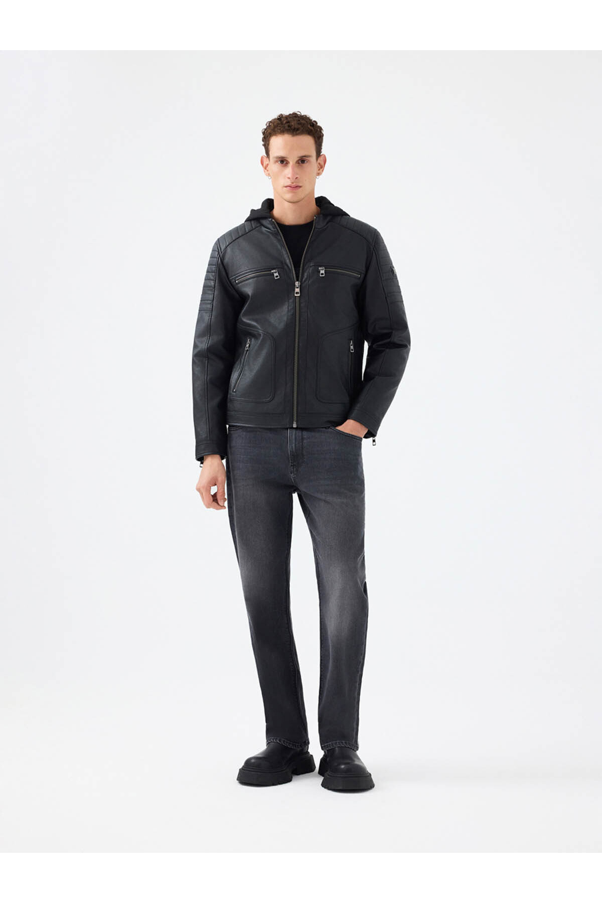 لافت کاپشن چرم مردانه مشکی Lf2040821