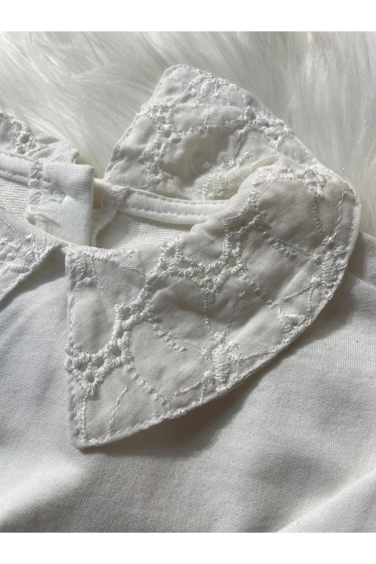 mayakids BEBEK DANTEL YAKALI BEYAZ SWEATSHİRT fotoğrafı 3 (önizleme)