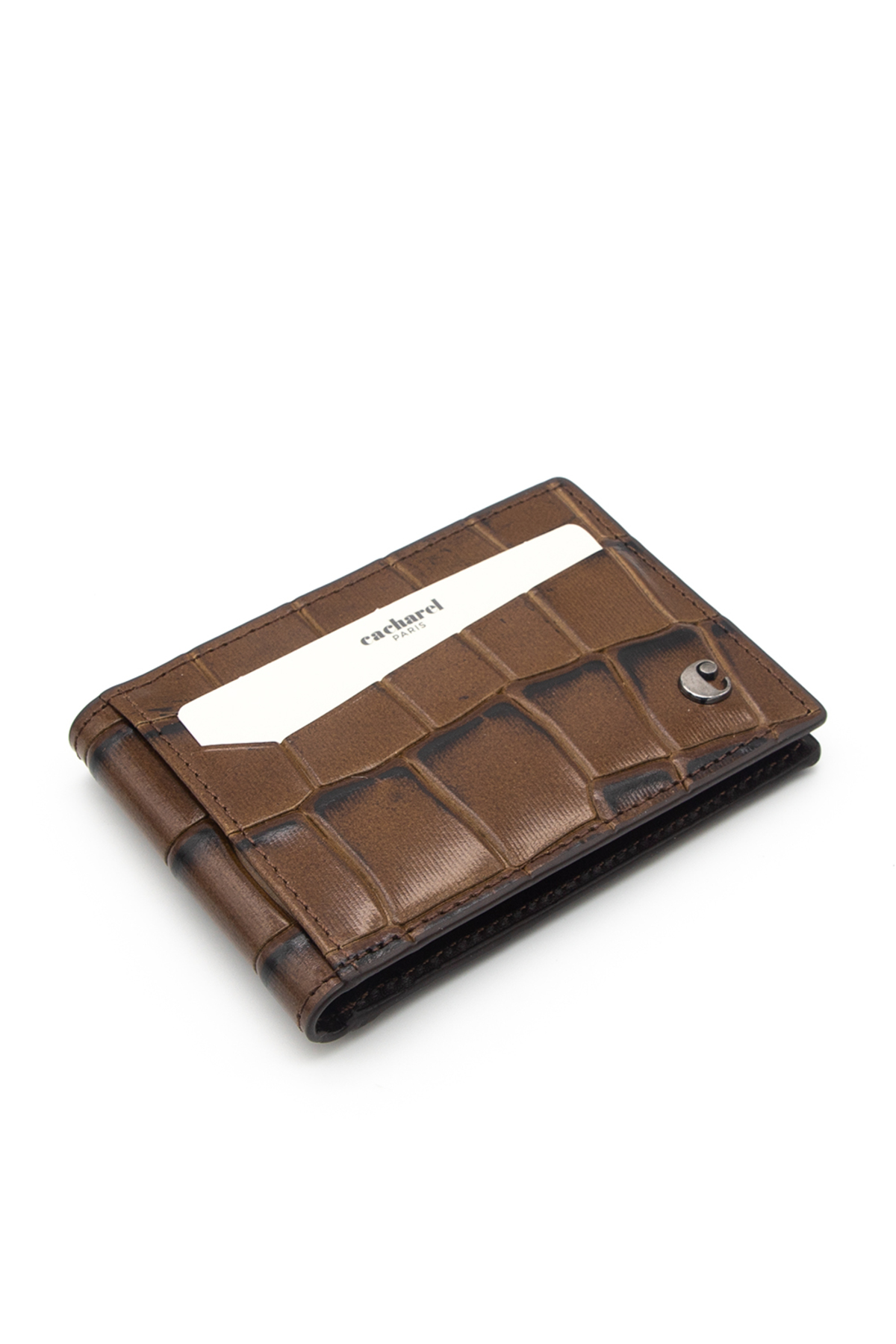 کاشارل جا کارتی چرمی طرح کروکودیل قهوه‌ای کد 0336B8K