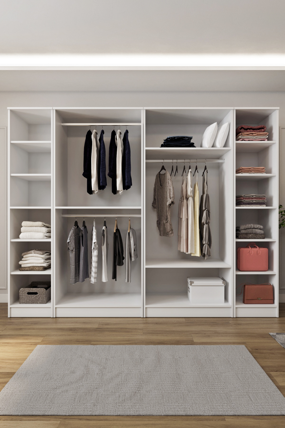 Ases ESL532 Wide Wardrobe 6 Door Deep 13 Pieces Deep Shelving 3 Hanger