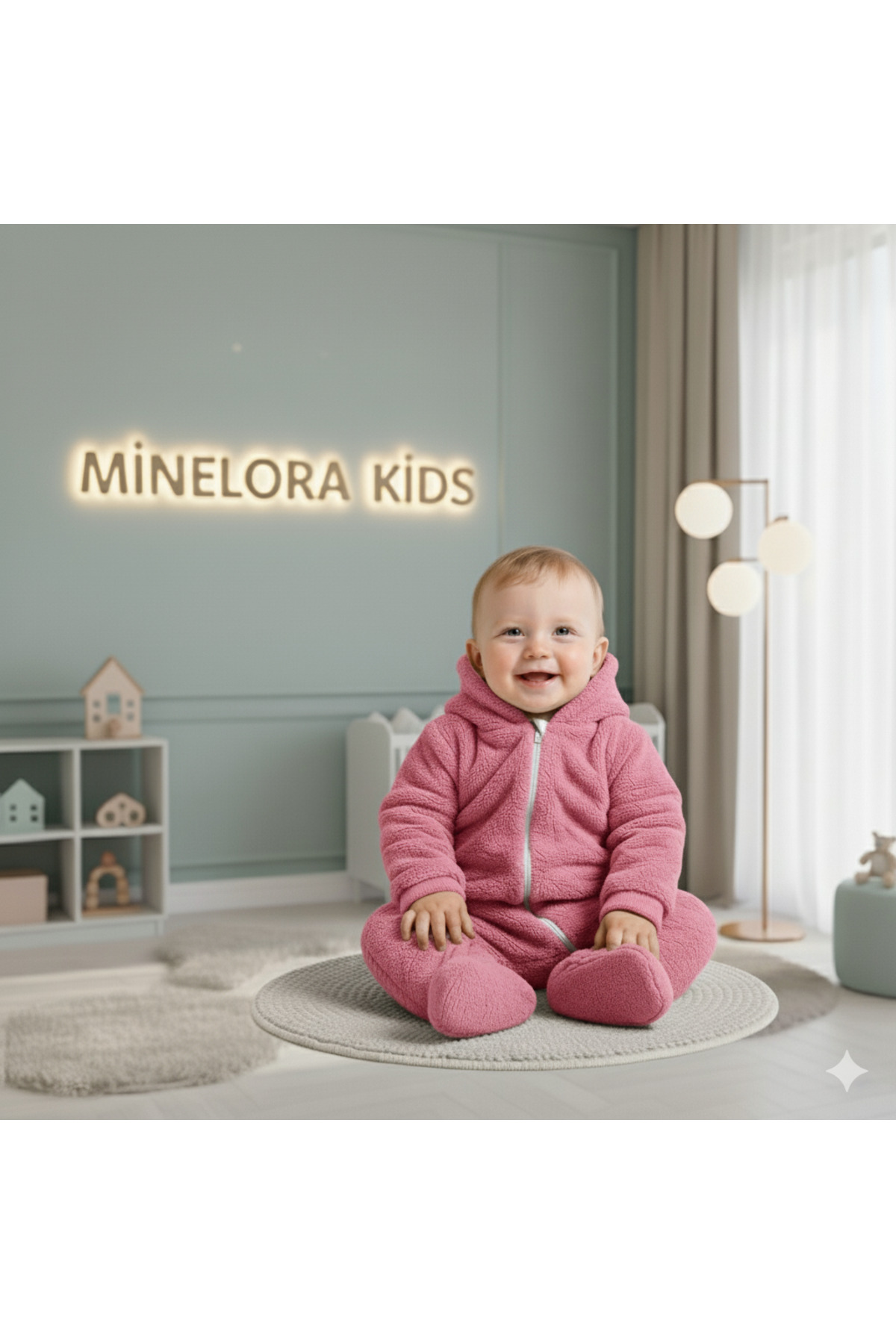 Minelora Kids | Sevimli Tavşan Kulaklı Erkek Bebek Tulumu | Peluş Kışlık Kapüşonlu Tulum | 0-9 Ay fotoğrafı 4 (önizleme)