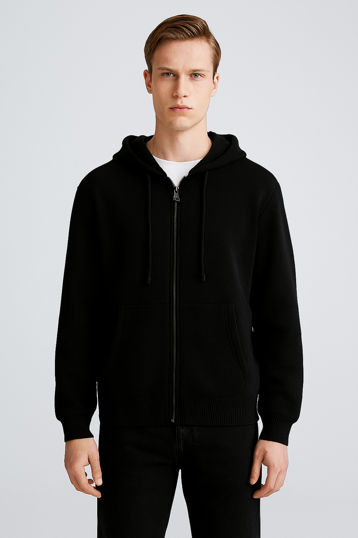 Erkek Slim Fit Fermuarlı Penye Siyah Hırka — مشکی DAWRAZZ-6101 — تصویر 2 از 4