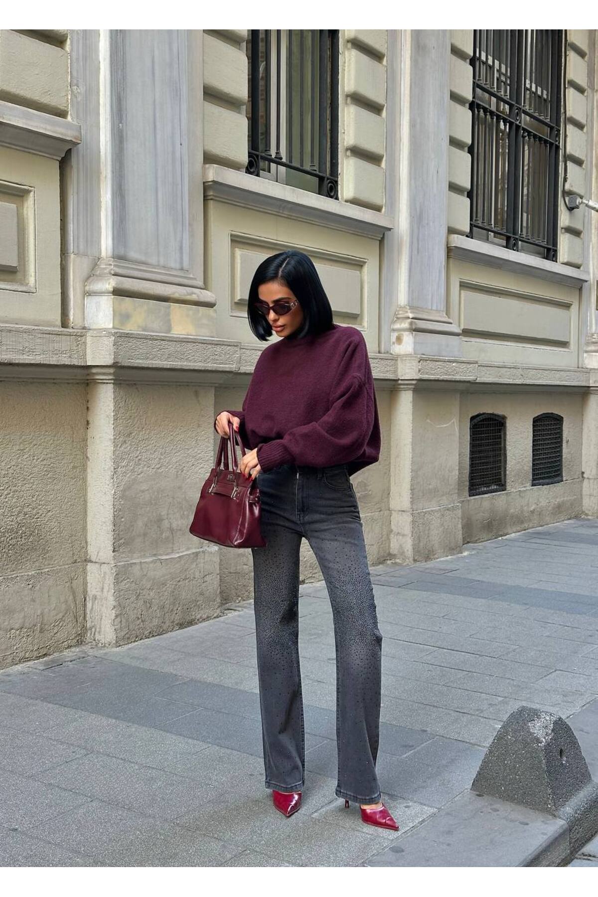 Women's Jean High Waist Diamond Palazzo Lycra Stretchy Jeans