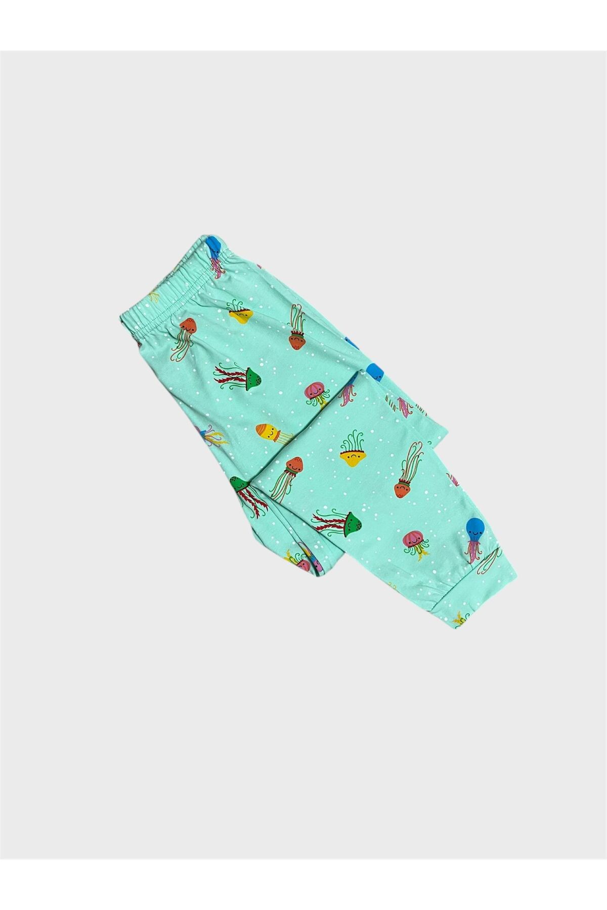 elmas kids Kız Çocuk Pamuklu Su Yeşili Deniz Anası Desenli Mevsimlik Uzun Kollu Pijama Takımı fotoğrafı 4 (önizleme)