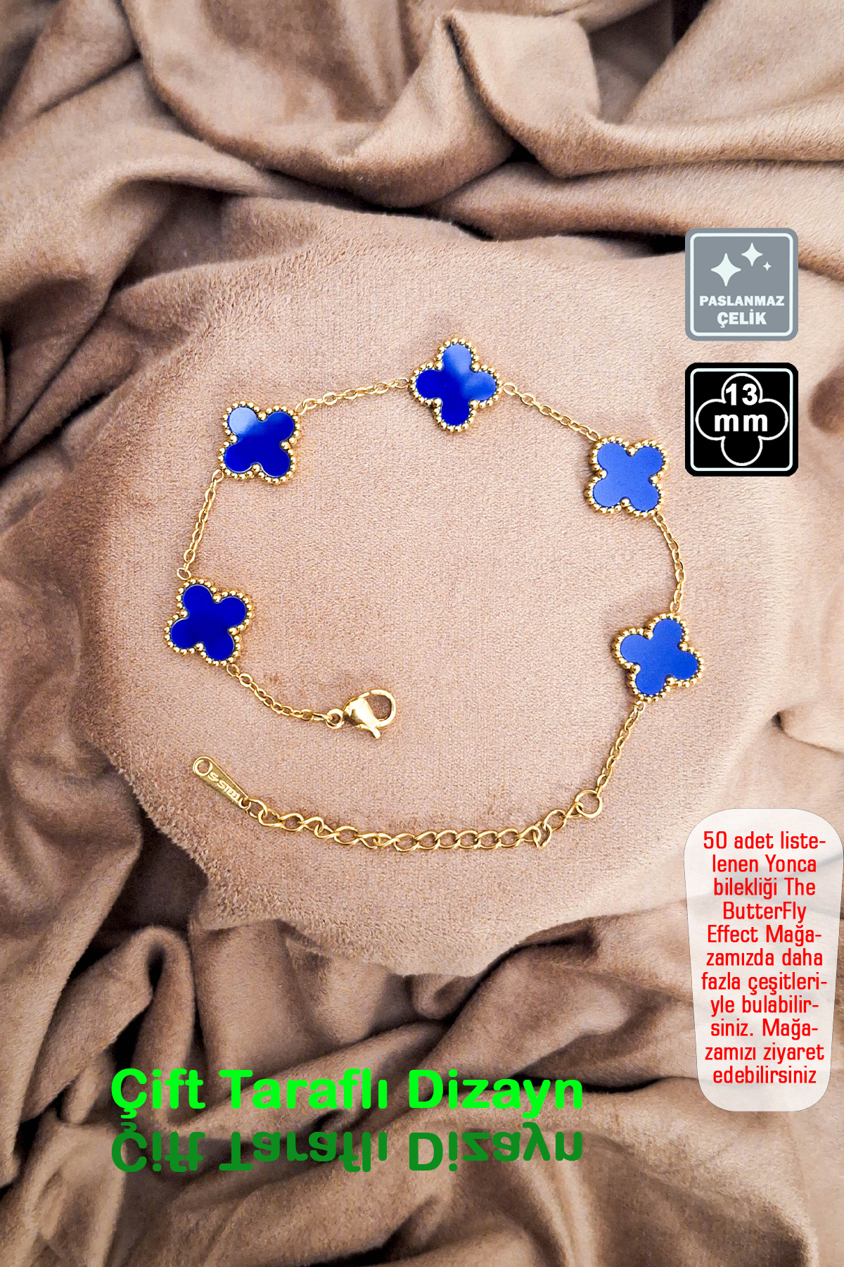 🍀4 Leaf Clover Steel Bracelet 🎨 Navy Blue Gold