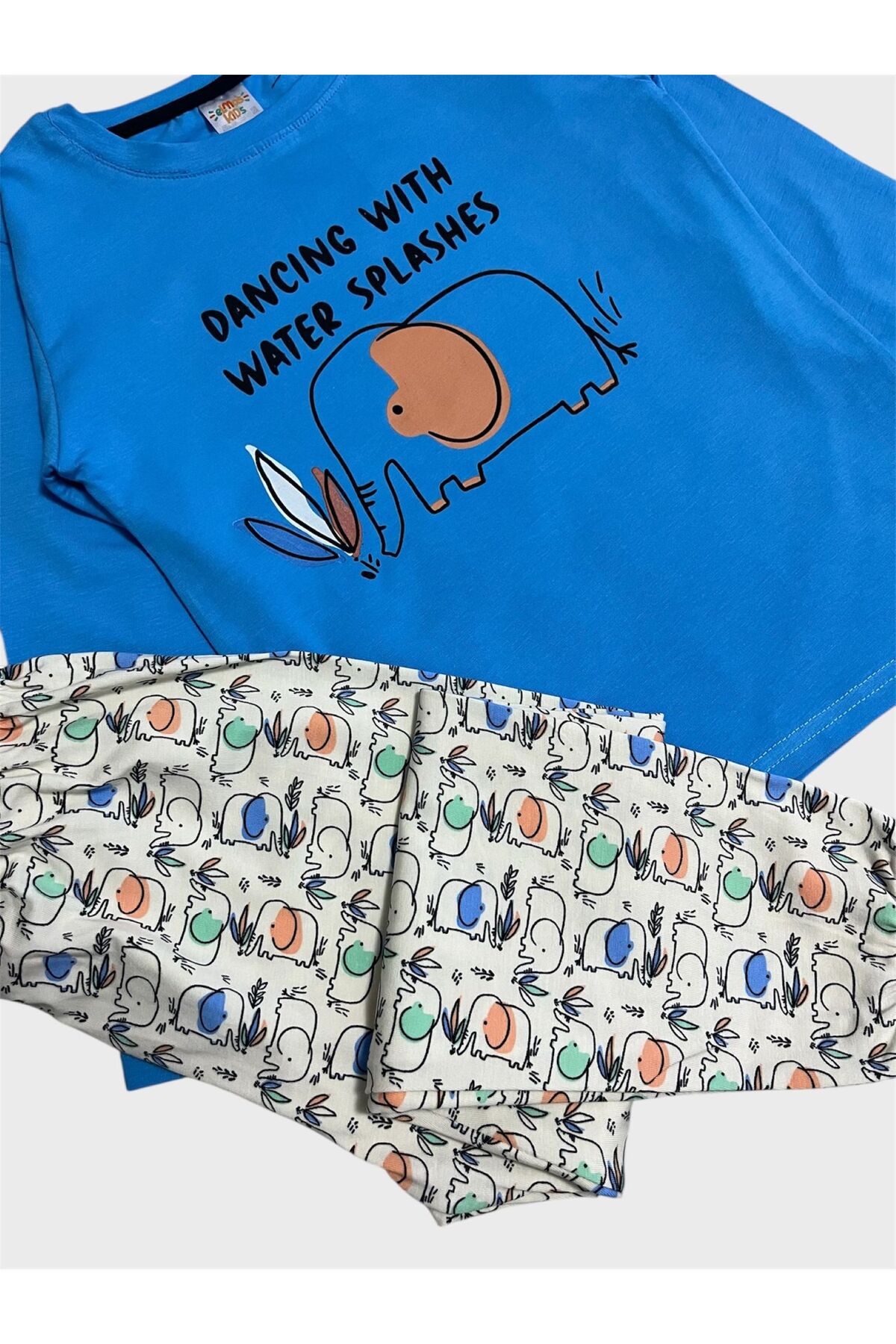 elmas kids Erkek Çocuk Pamuklu Mavi Renk Fil Desenli Mevsimlik Uzun Kollu Pijama Takımı fotoğrafı 4 (önizleme)