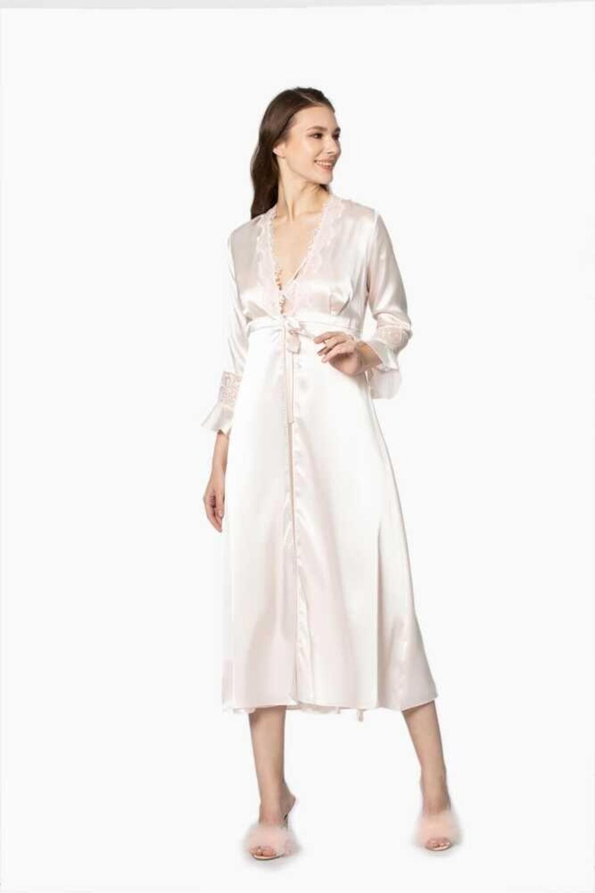 Pierre Cardin 6'lı İnci Uzun Gecelik Sabahlık Set 6025