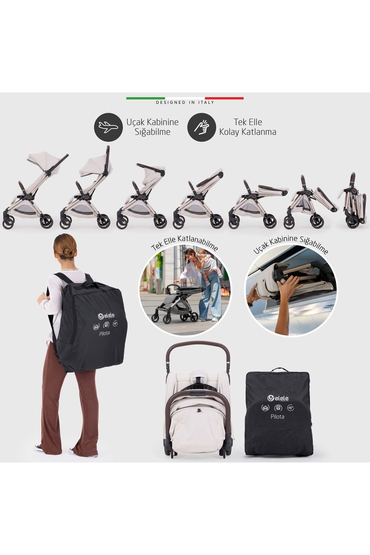Elele Pilota Premium Kabin Tipi Bebek Arabası Gri fotoğrafı 2 (önizleme)