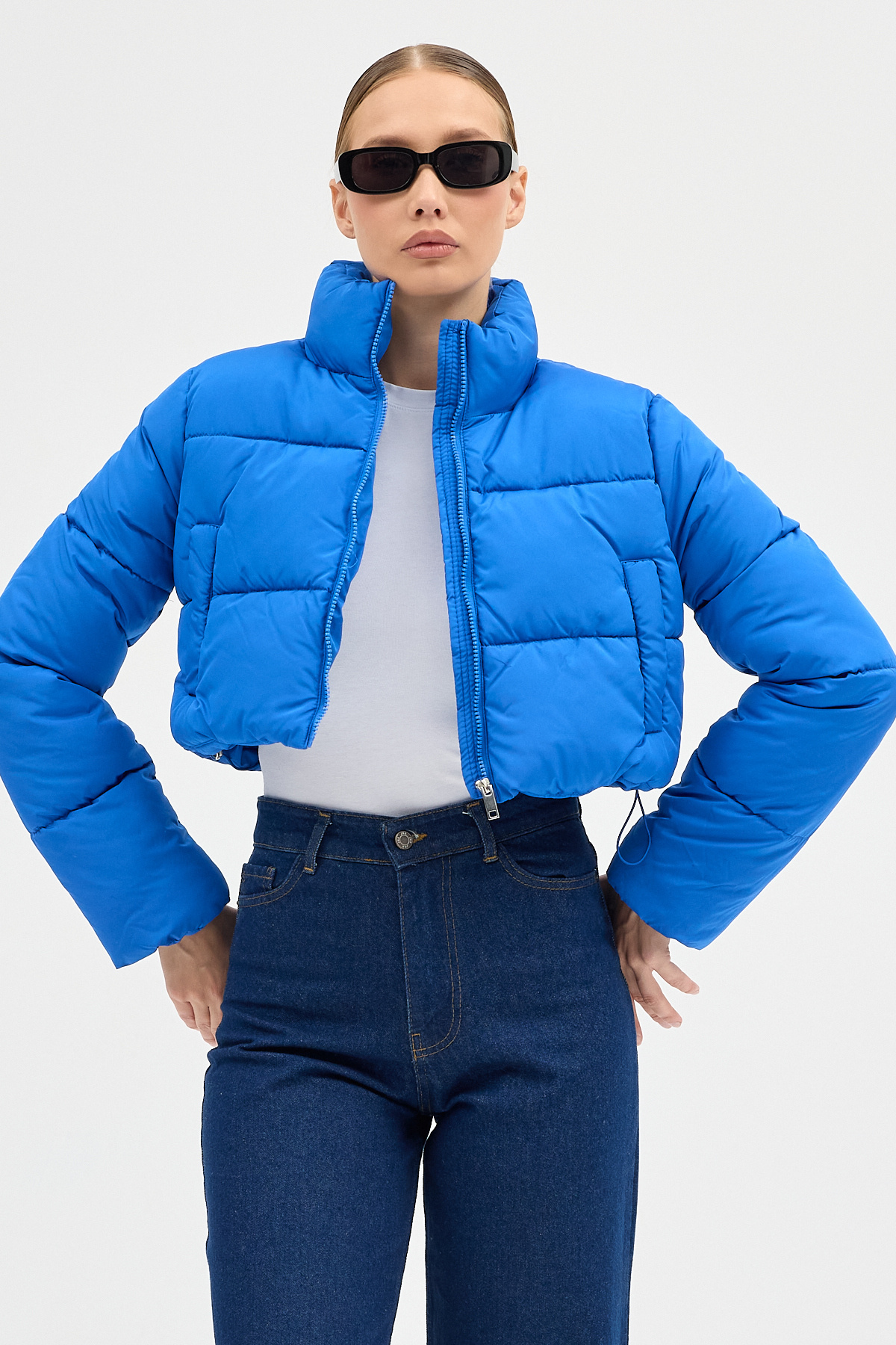 ABOUT US BELİ LASTİKLİ DİK YAKA REGULAR KALIP DOLUMLU CROP MONT #0030 görsel 3