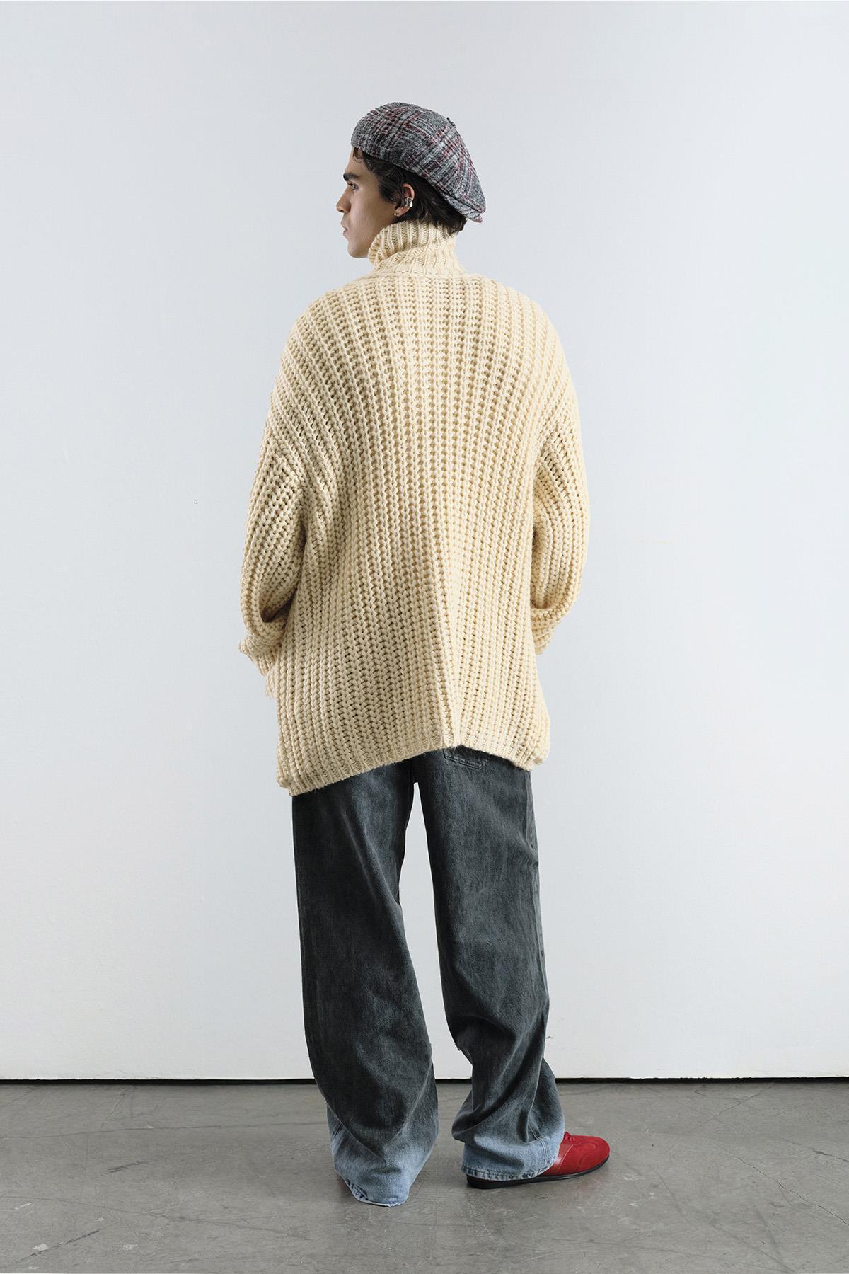 KALIN ÖRGÜLÜ OVERSIZE EKRU HIRKA — رنگارنگ GST20263006 — تصویر 3 از 5