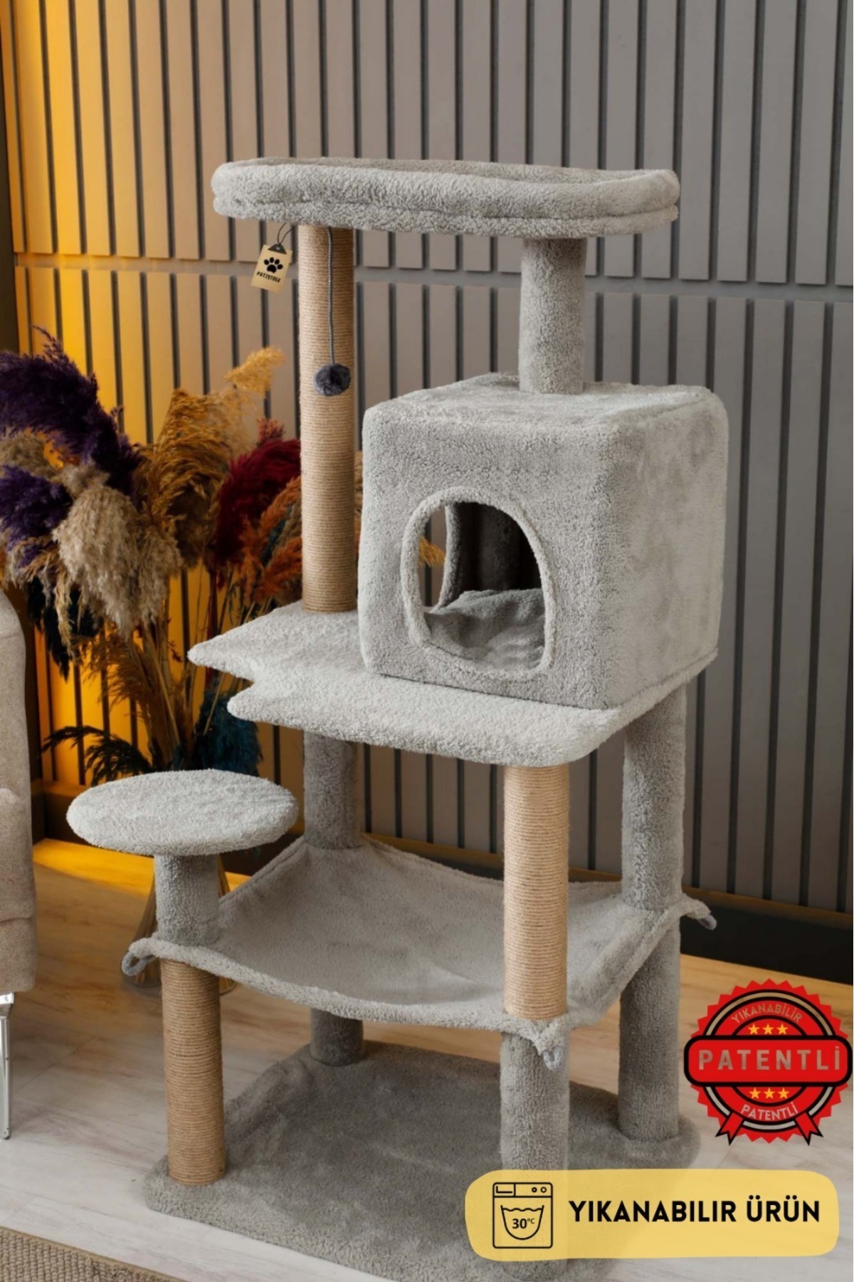 Leyloş Modern Tasarımlı Yıkanabilir Kedi Tırmalama ve Oyun Evi