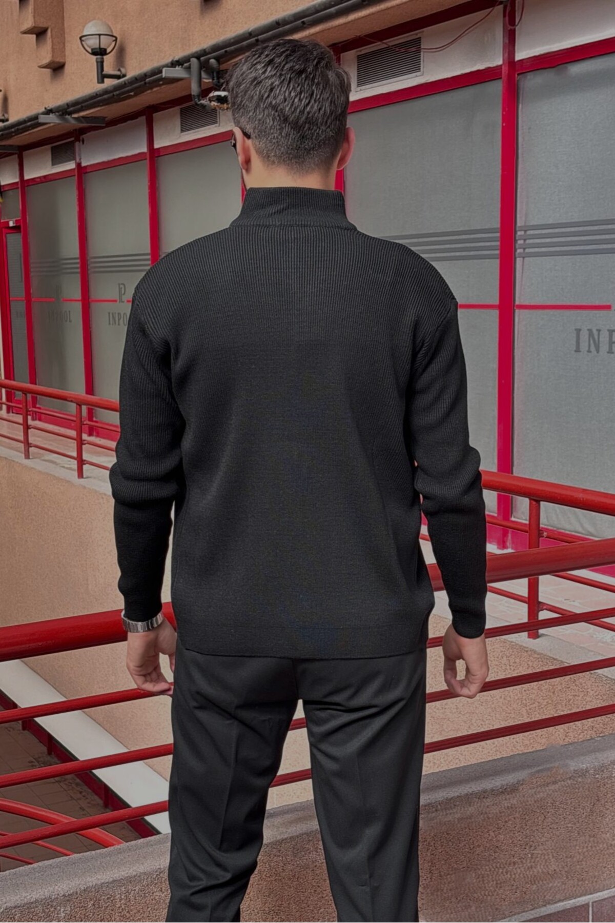 inpool  Erkek, Dik yaka, fermuarlı, esnek yapılı, fit görünüm kazak, hırka PLTK14 - Görsel 7