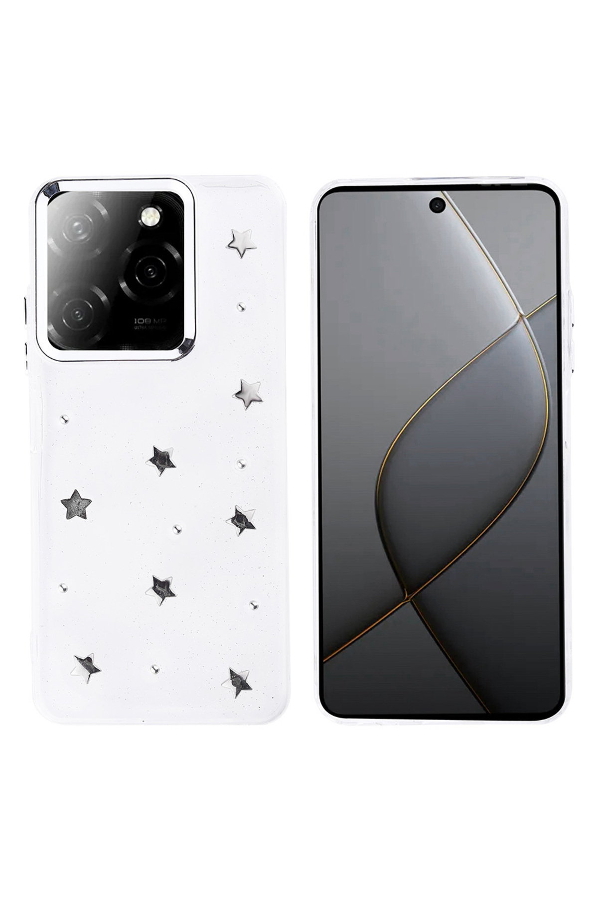 Tecno Spark 20 Pro 5G Kılıf Airbag Tasarımlı Simli Şeffaf N7TH Kutup Kapak - Yıldız