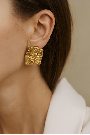 JEWELRY Özel Seri Çelik Gold Kare Küpe