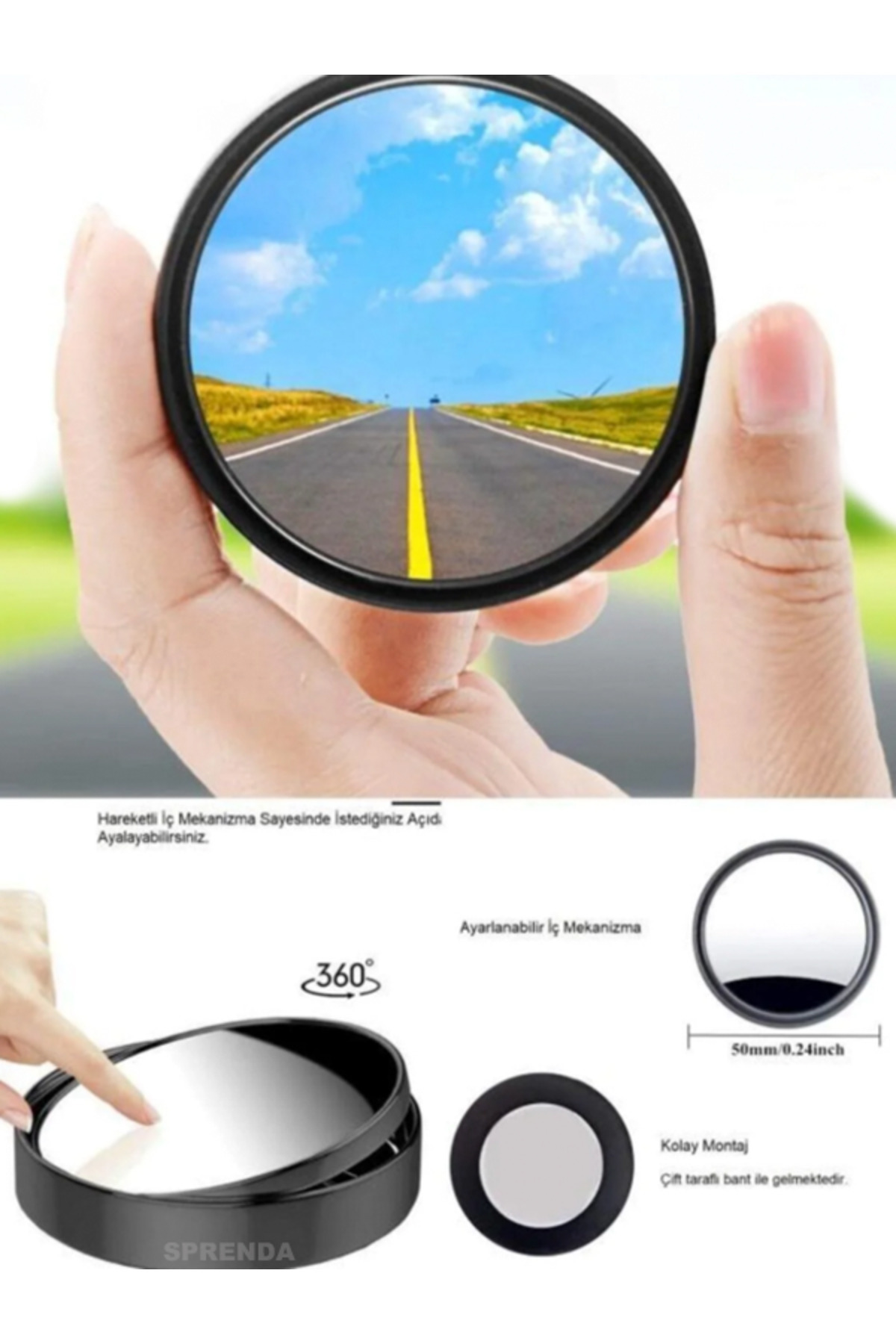 SPRENDA Siyah Ayarlanabilir 2 Li Set Araba ve Motorsiklet için Güvenlik Artırıcı Kör Nokta Ayna Seti