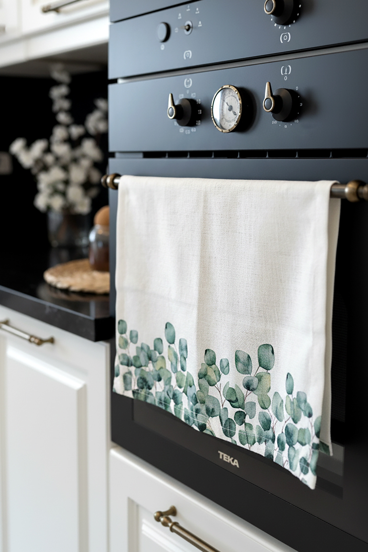 Cango Home Yeşil Krem Okaliptus Desenli Dijital Baskılı Fırın Örtüsü CGH1102-F