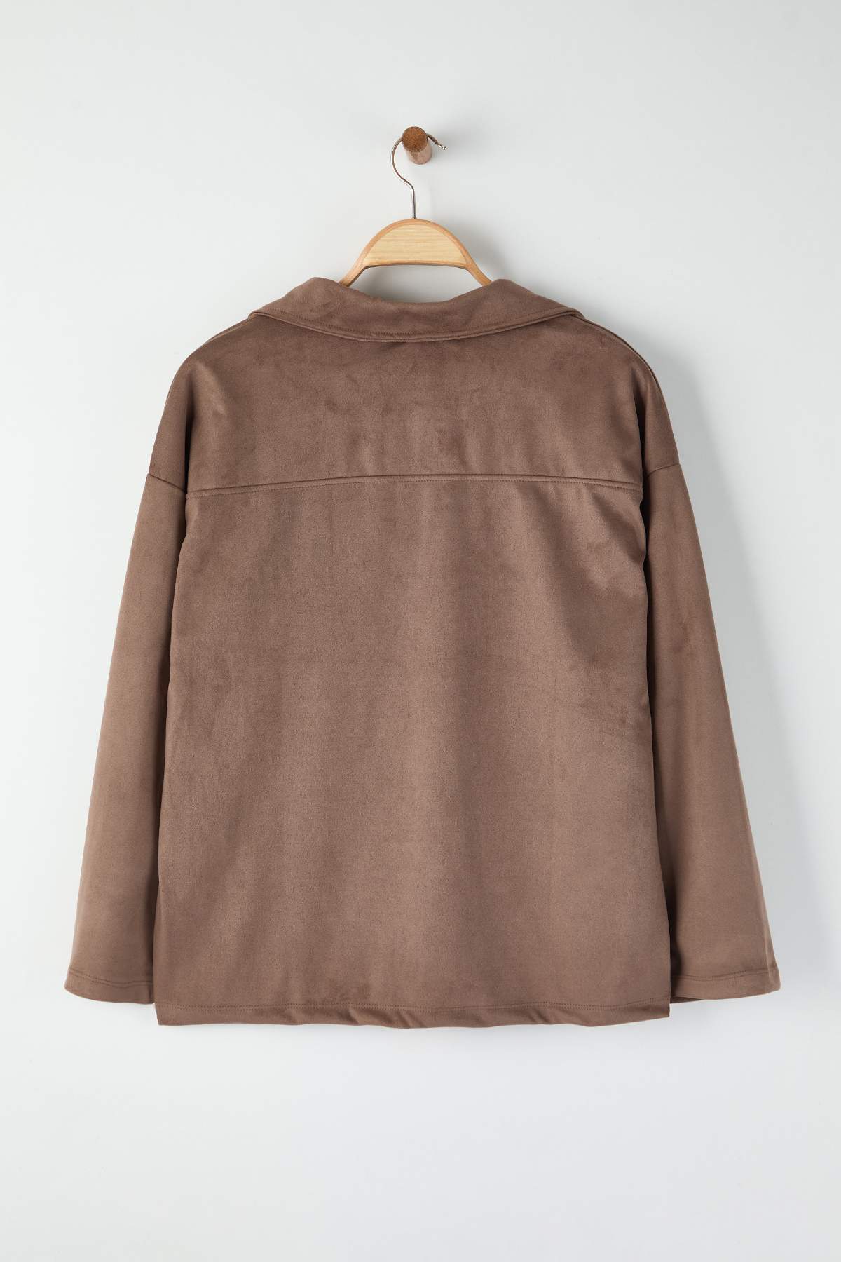 Trendyolmilla  Koyu Kahverengi Relaxed/Rahat Kalıp Örme Süet Gömlek TWOAW26GO00103 - Görsel 8