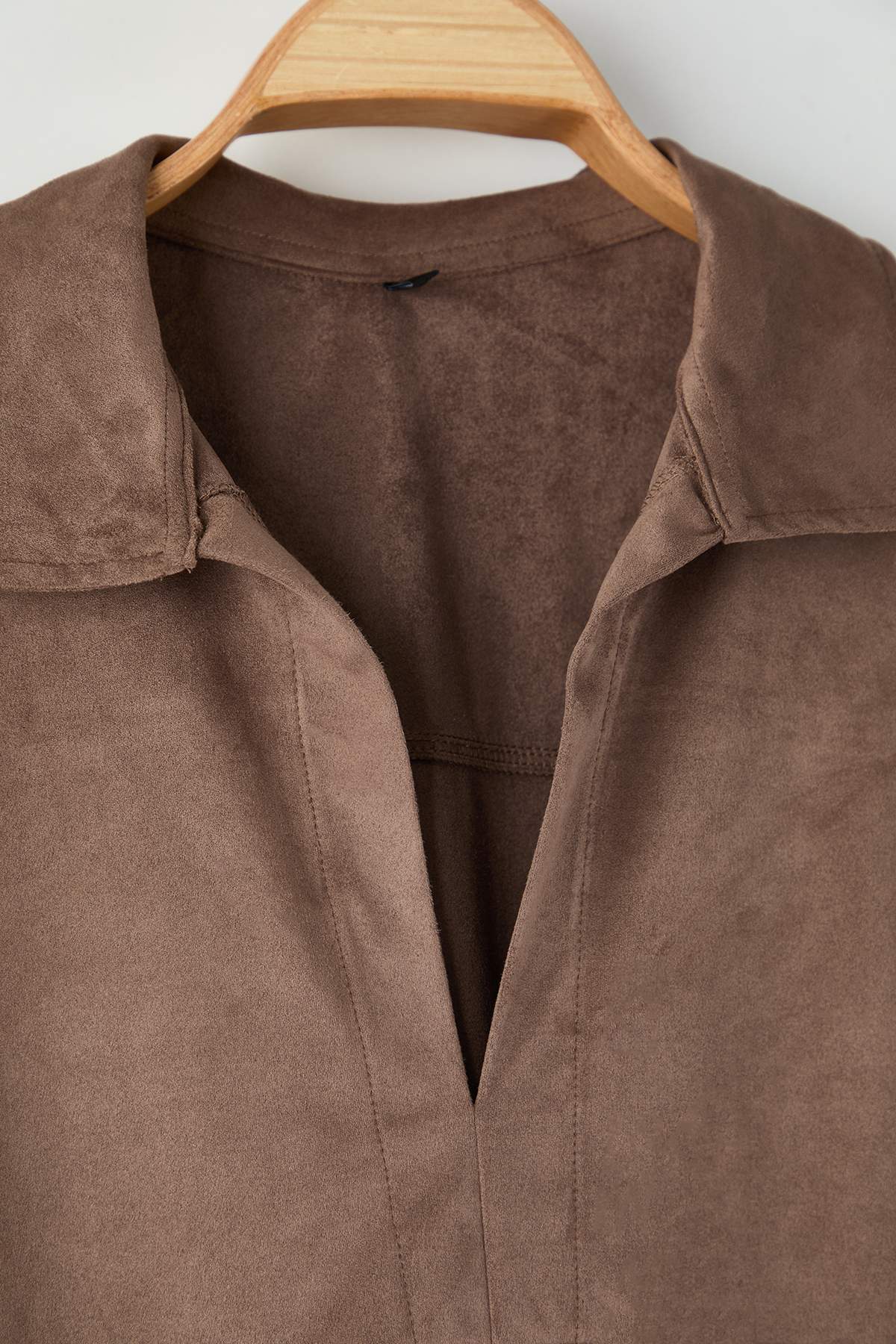 Trendyolmilla  Koyu Kahverengi Relaxed/Rahat Kalıp Örme Süet Gömlek TWOAW26GO00103 - Görsel 7