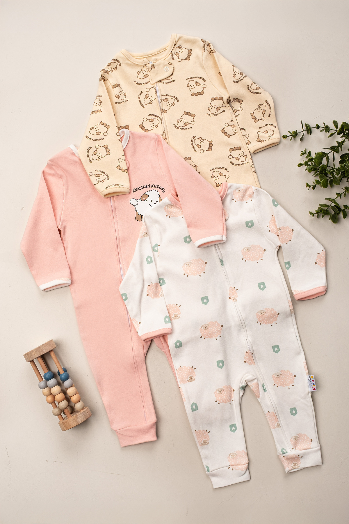 ENİA BABY Organik Kız Bebek desenli 3lü Tulum Takımı Yenidoğan kıyafet 9-12-18 ay 3lü Pamuklu 3 Parça fotoğrafı 2 (önizleme)