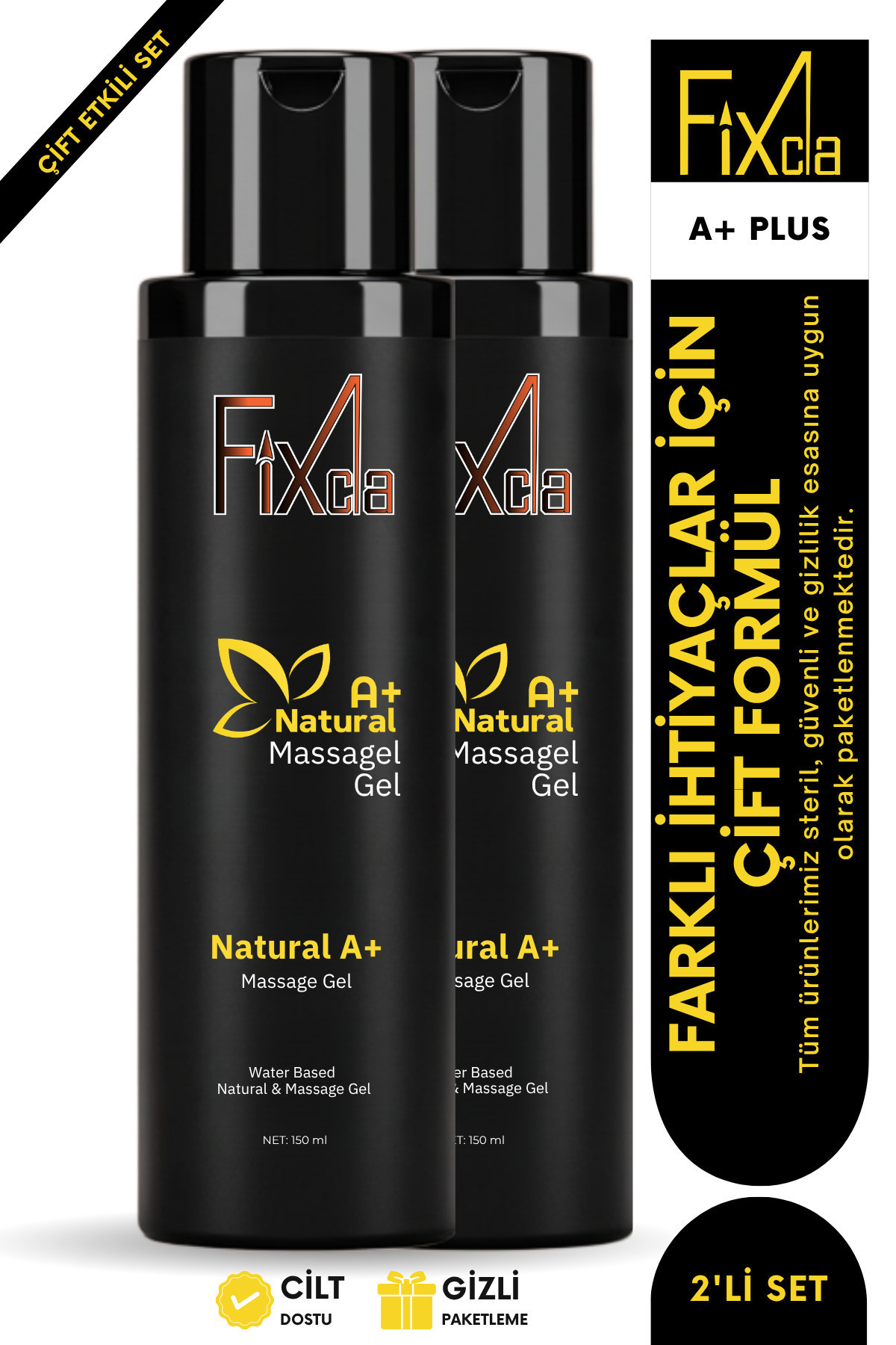 FixCla Anal Kayganlaştırıcı Jel Su Bazlı 150 ml x2 – A+ Plus Masaj Jeli, Prezervatif & Strapon Uyumlu