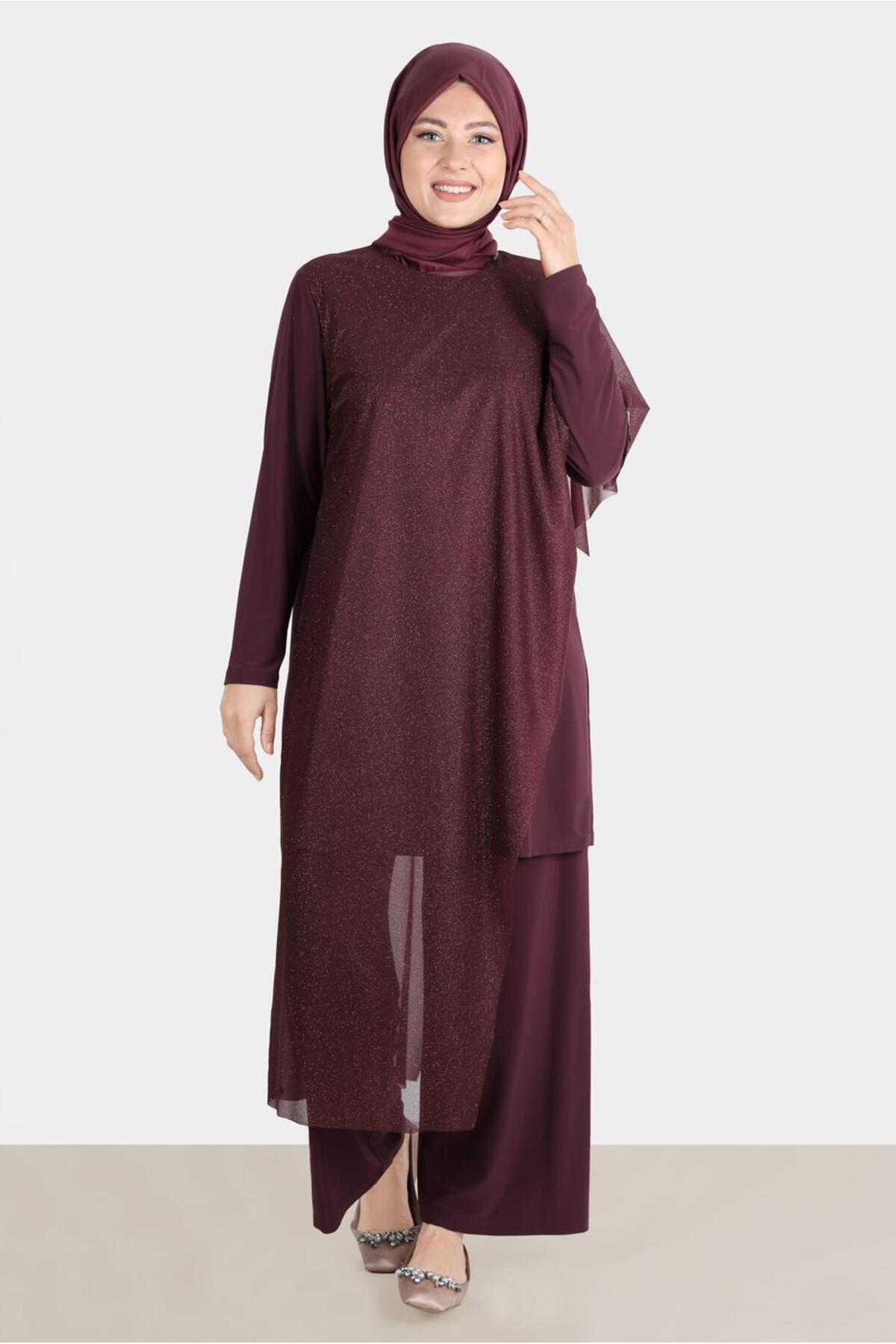 آلوینا ست شلوار دو تکه لباس شب تور براق ۵۰۲۳۹