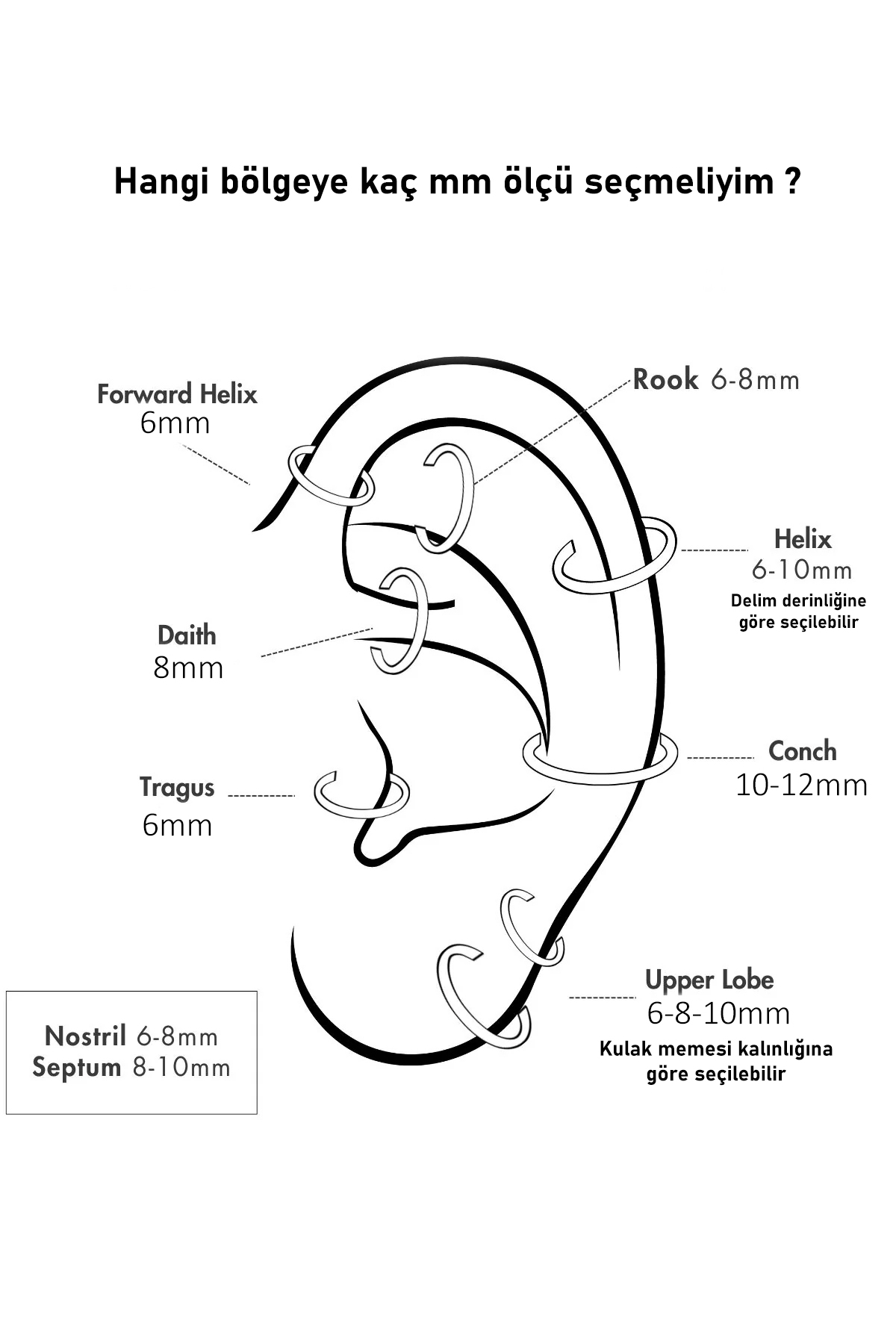 MORNEVA Cerrahi Çelik Tam Tur Taşlı Halka Helix Conch Piercingi (1 Adet) görsel 5