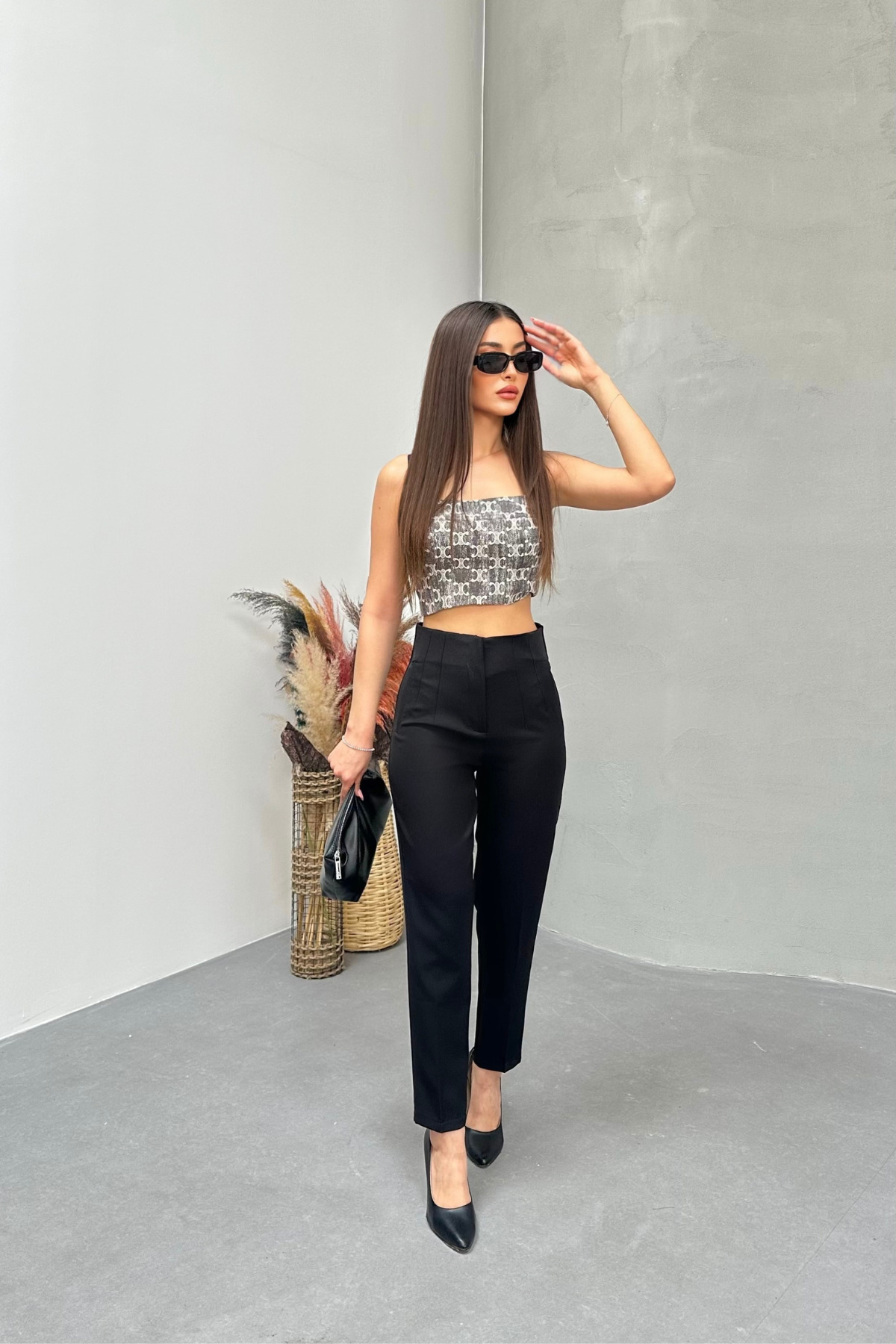 MY ARJA JEANS  Kadın Yüksek Bel Pensli Dar Paça Kumaş Pantolon] - Görsel 7