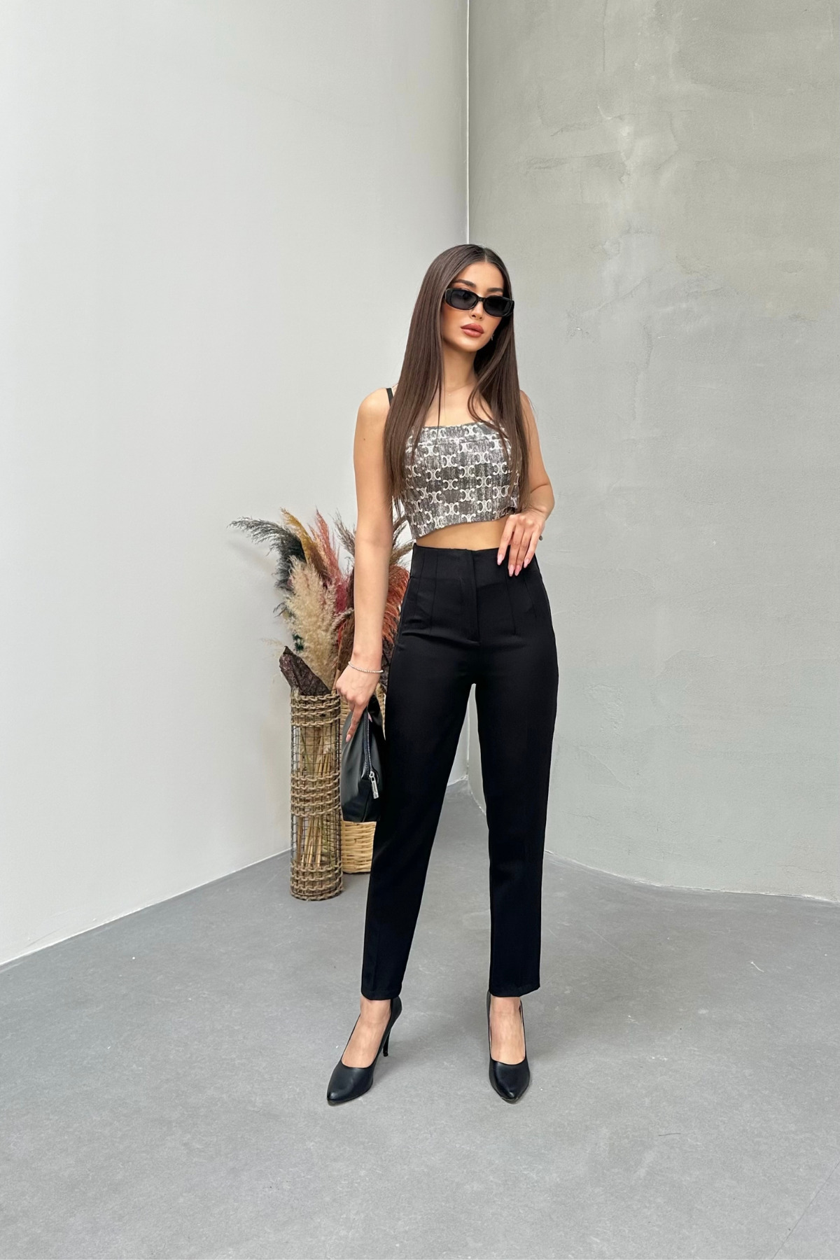 MY ARJA JEANS  Kadın Yüksek Bel Pensli Dar Paça Kumaş Pantolon] - Görsel 6