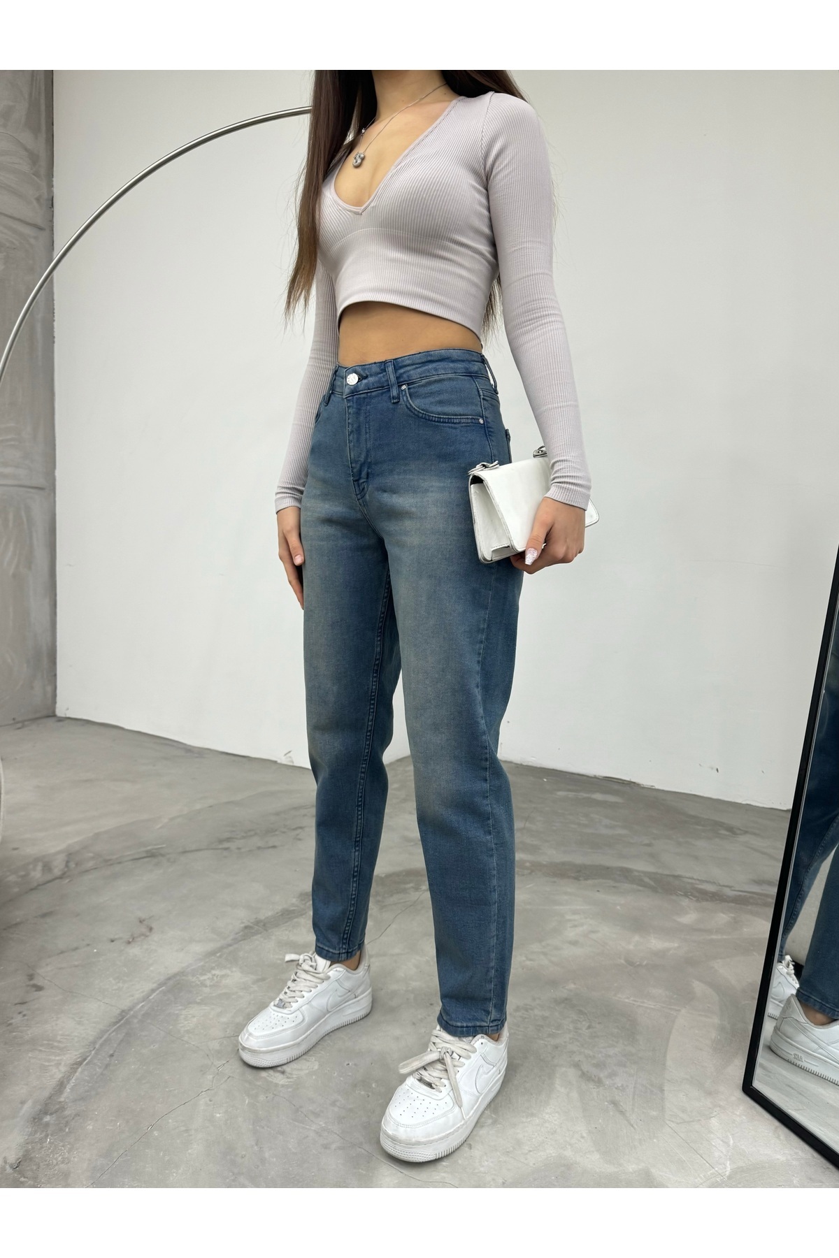 BİKELİFE Női rugalmas/lycra magas derekú Mom Jeans