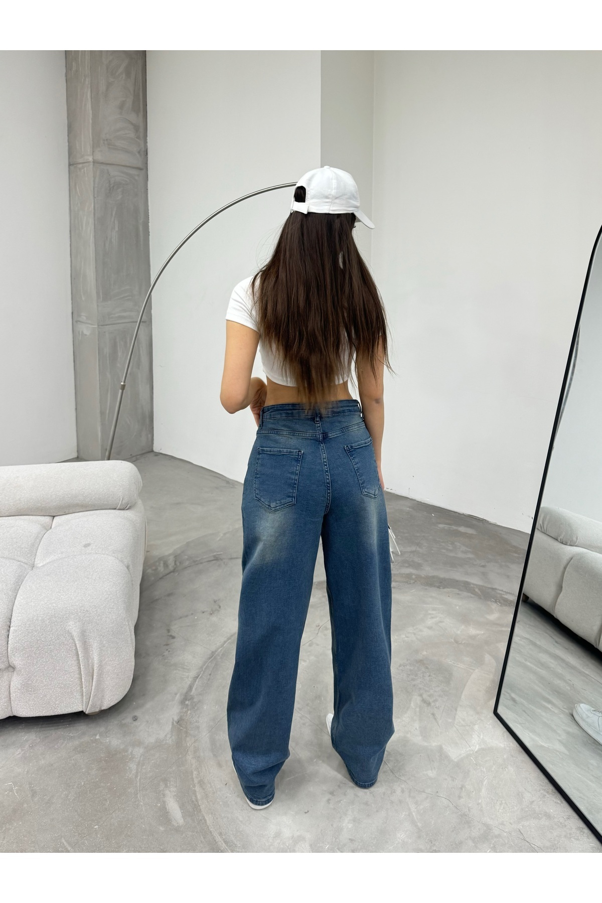 BİKELİFE Damskie luźne szerokie nogawki z efektem jasnego efektu, wygodne, luźne dżinsy typu baggy