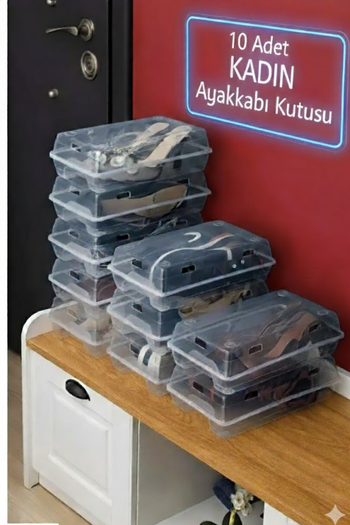 UFİX 10 Adet Kadın/ Ayakkabı Kutusu - Şeffaf Ayakkabı Düzenleyici Saklama Kutusu Organizer Kutusu