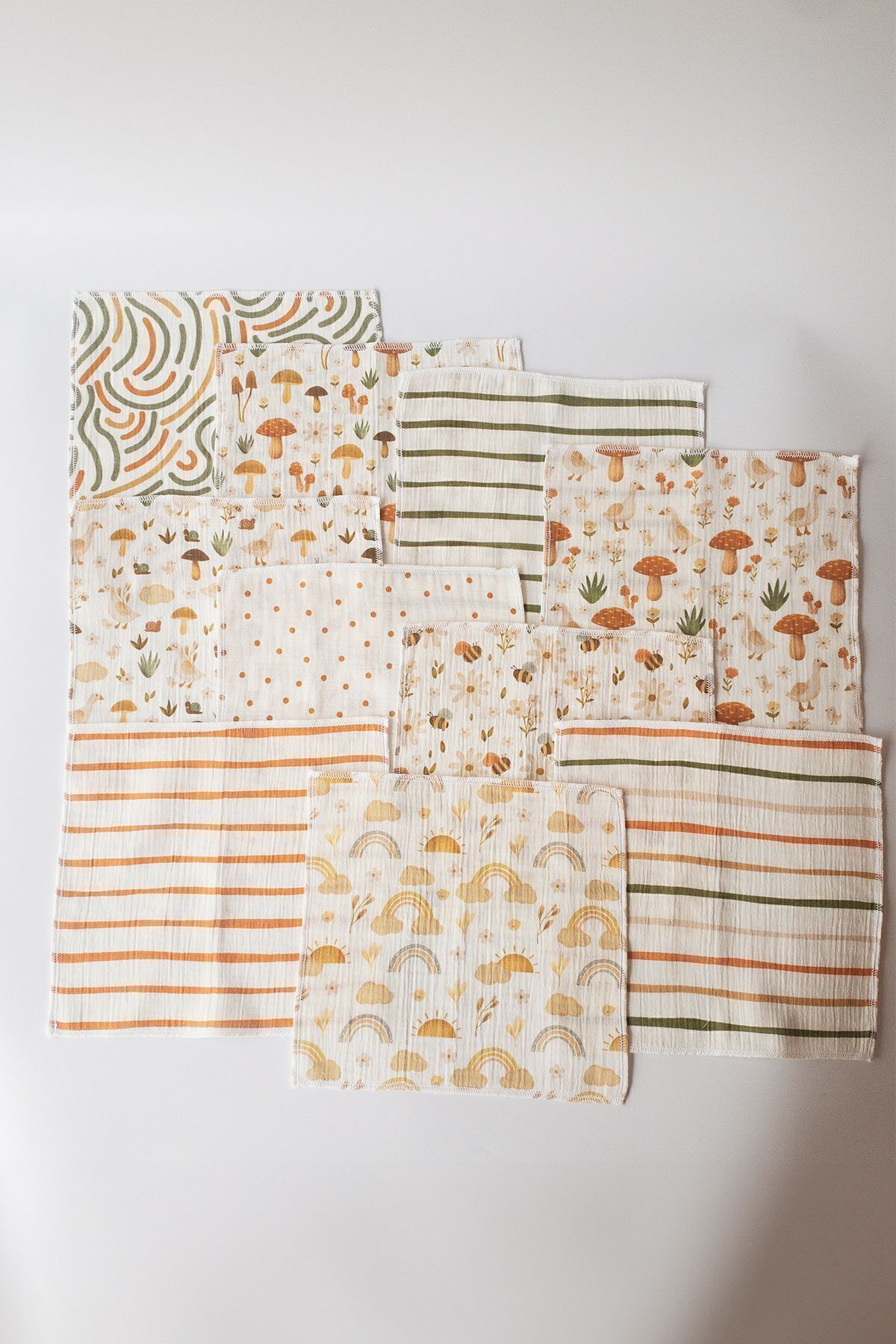 cekic kids 10'lu Desenli Müslin Bebek Ağız Mendili %100 Pamuk fotoğrafı 4 (önizleme)