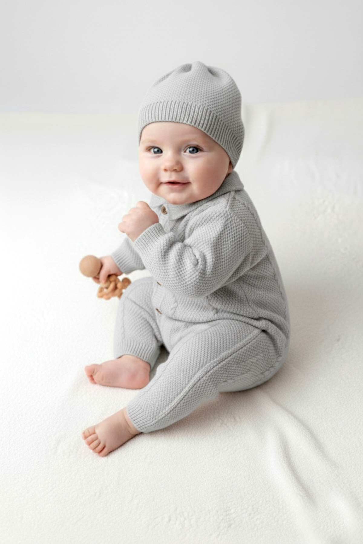 Çocuksan Baby&Kids Wear Unisex Bebek Örme Düğme Detaylı Şapkalı Triko Yenidoğan Tulum Takımı fotoğrafı 2 (önizleme)