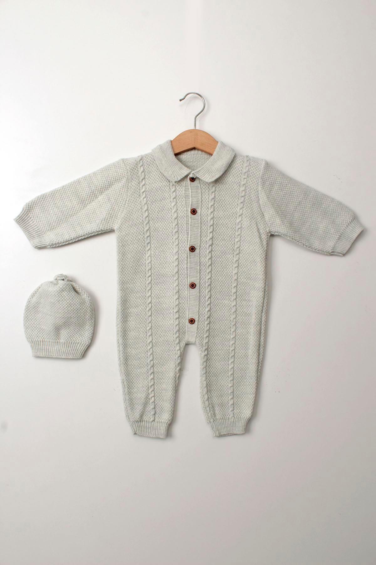 Çocuksan Baby&Kids Wear Unisex Bebek Örme Düğme Detaylı Şapkalı Triko Yenidoğan Tulum Takımı fotoğrafı 3 (önizleme)
