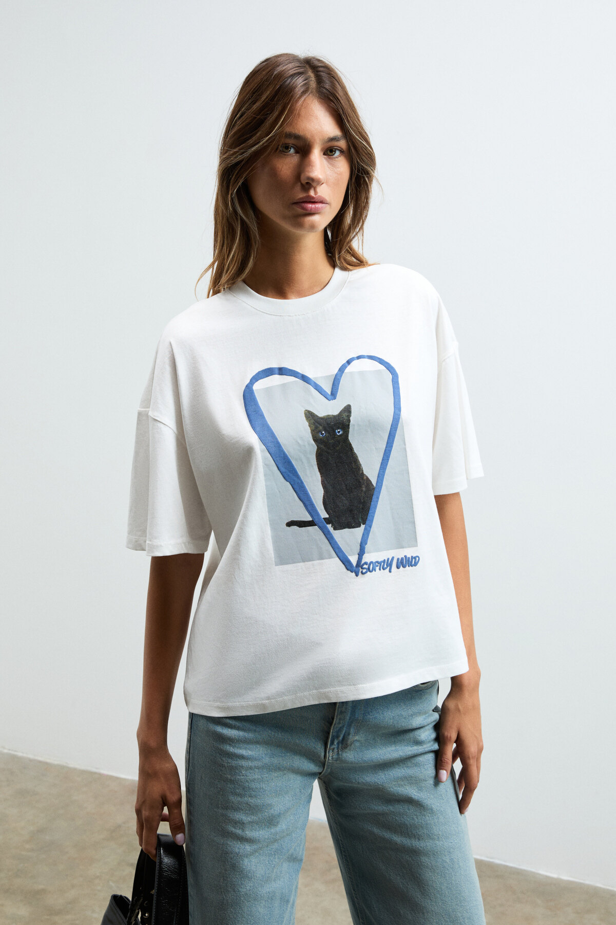 GRIMELANGE  AYUKRA Kadın Yumuşak Ve Esnek Kumaşlı Baskı Detaylı Bisiklet Yakalı Beyaz T-Shirt - Görsel 3