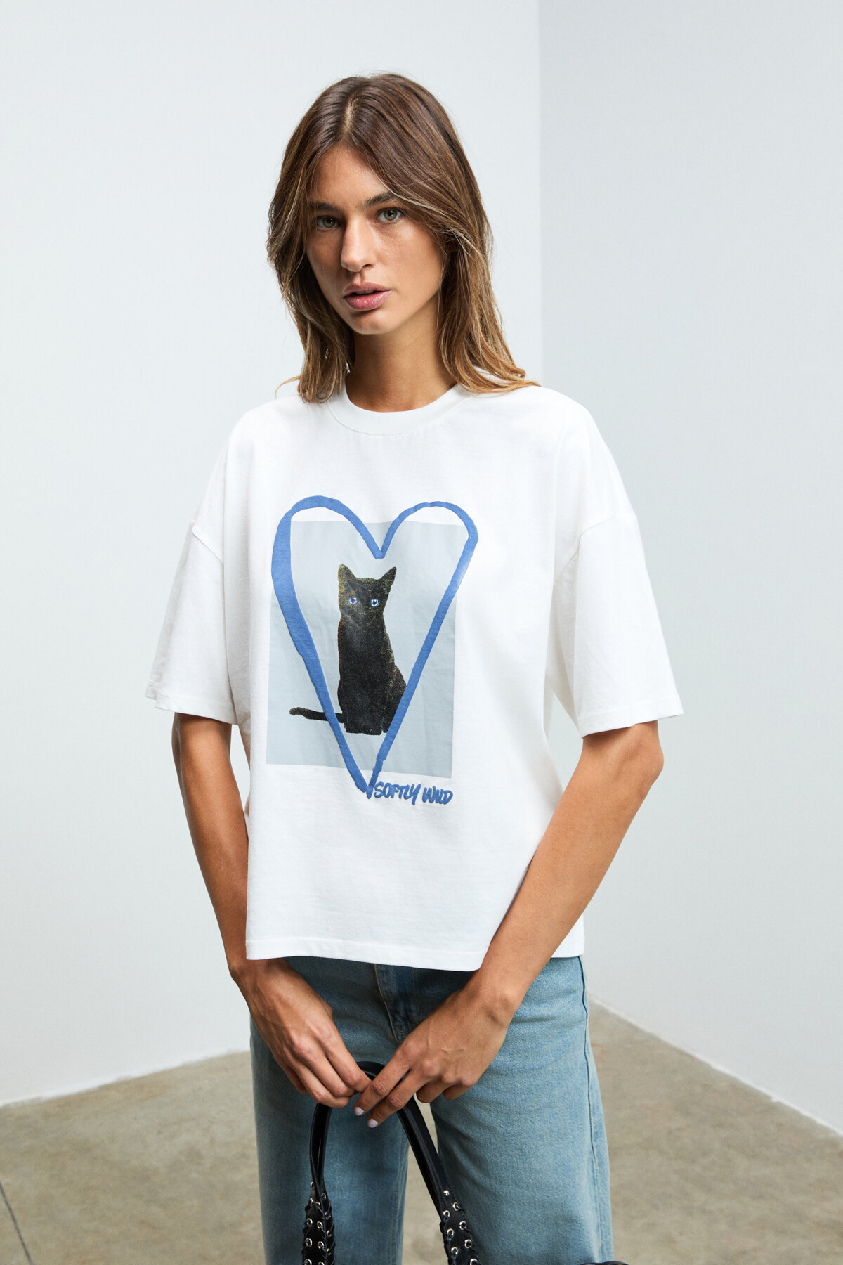 GRIMELANGE  AYUKRA Kadın Yumuşak Ve Esnek Kumaşlı Baskı Detaylı Bisiklet Yakalı Beyaz T-Shirt - Görsel 2