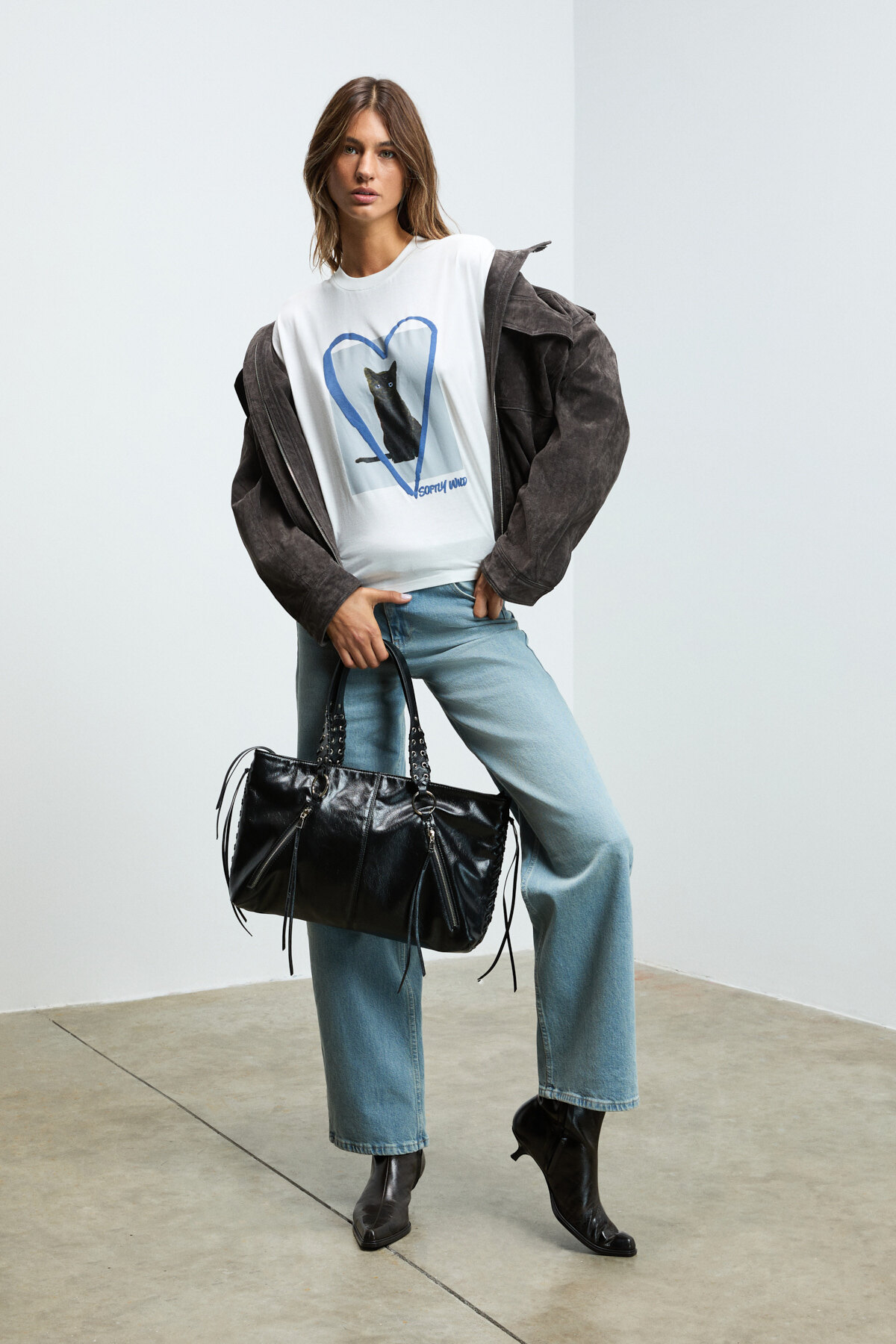 GRIMELANGE  AYUKRA Kadın Yumuşak Ve Esnek Kumaşlı Baskı Detaylı Bisiklet Yakalı Beyaz T-Shirt - Görsel 5