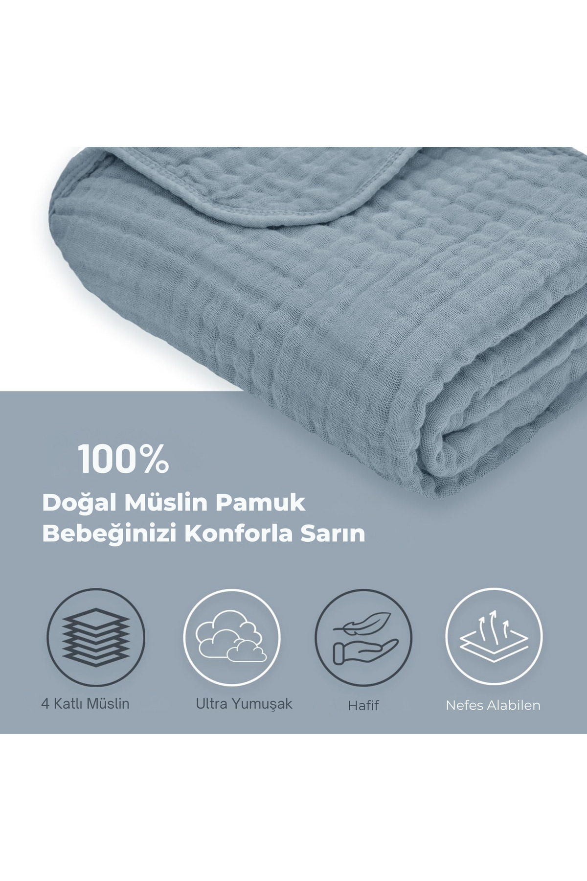 MUSSHE Çok Amaçlı 4katlı %100 Pamuk Müslin Bebek Örtü Ve Battaniye Emzirme,kundak,puset Örtüsü 100x100 Cm fotoğrafı 5 (önizleme)