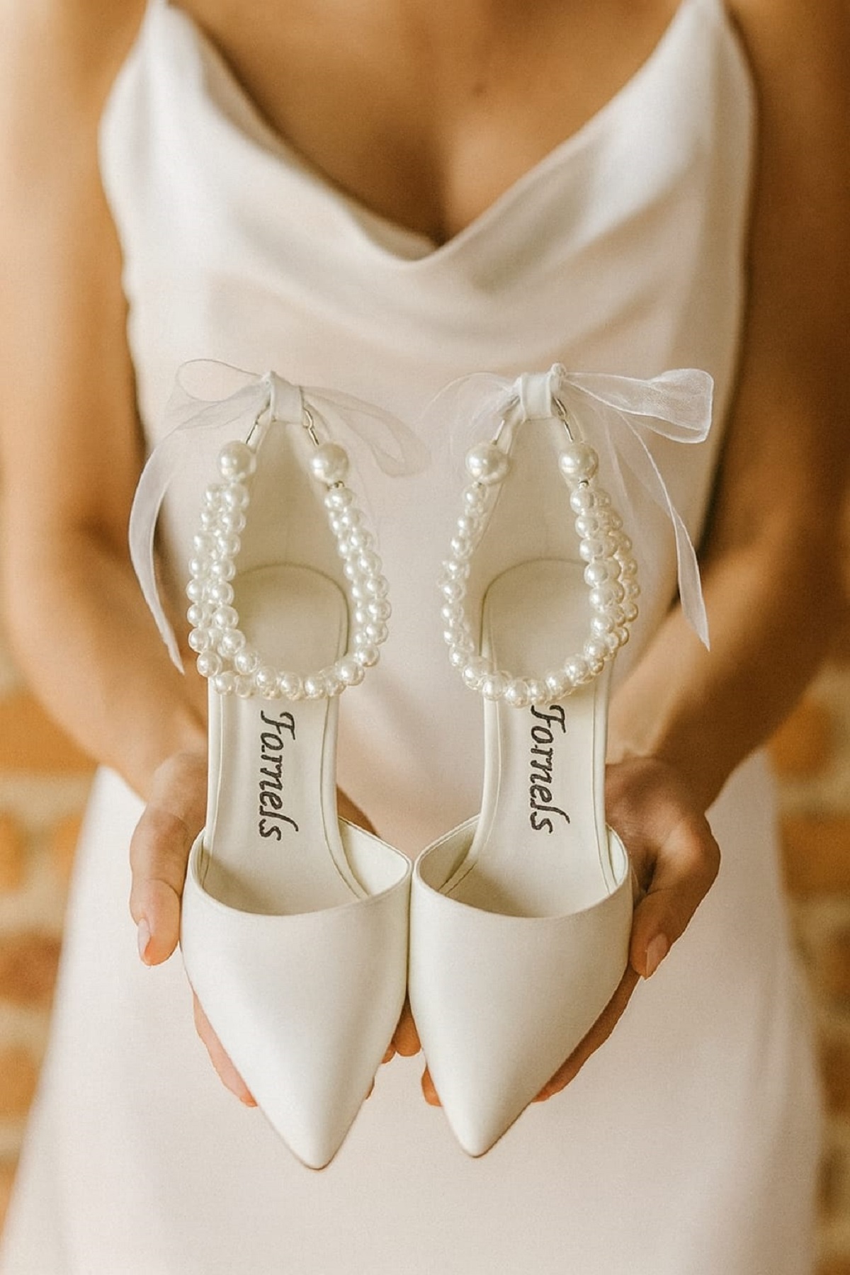 Famels  Kısa Topuklu Ayakkabı İncili Ayakkabı Beyaz , Gelin Nikah Abiye Ayakkabı Akşam Parti Ayakkabıları - Görsel 3