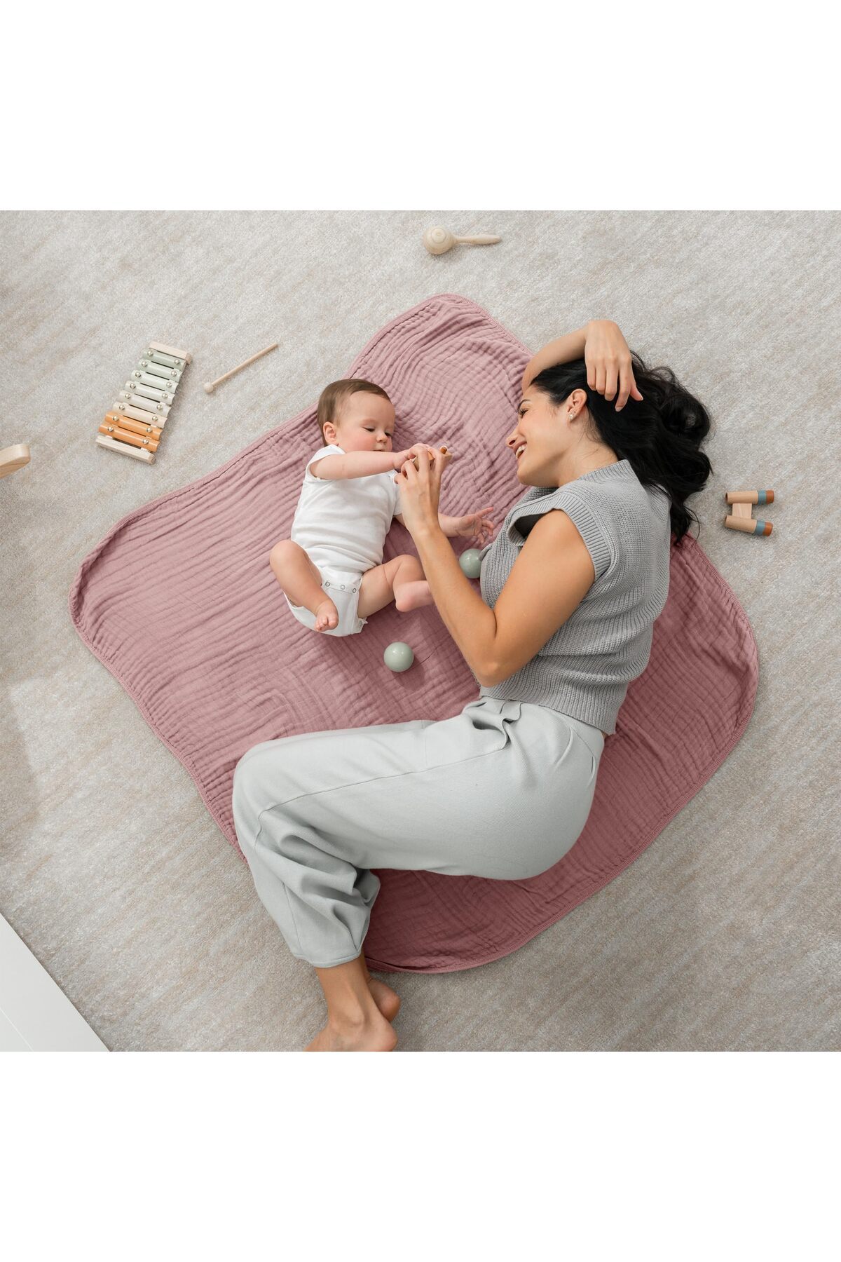 MUSSHE Çok Amaçlı 4katlı %100 Pamuk Müslin Bebek Örtü Ve Battaniye Emzirme,kundak,puset Örtüsü 100x100 Cm fotoğrafı 3 (önizleme)