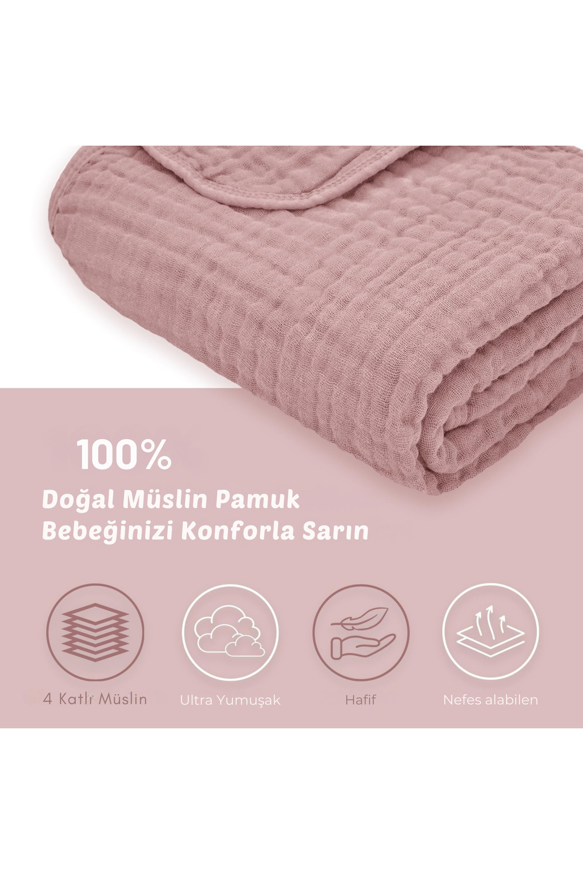 MUSSHE Çok Amaçlı 4katlı %100 Pamuk Müslin Bebek Örtü Ve Battaniye Emzirme,kundak,puset Örtüsü 100x100 Cm fotoğrafı 5 (önizleme)