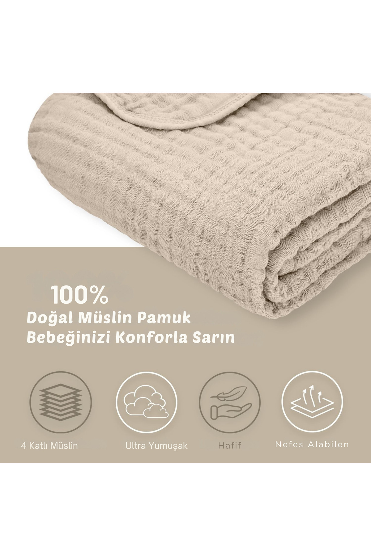 Genel Markalar Çok Amaçlı 4katlı %100 Pamuk Müslin Bebek Örtü Ve Battaniye Emzirme,kundak,puset Örtüsü 100x100 Cm fotoğrafı 6 (önizleme)