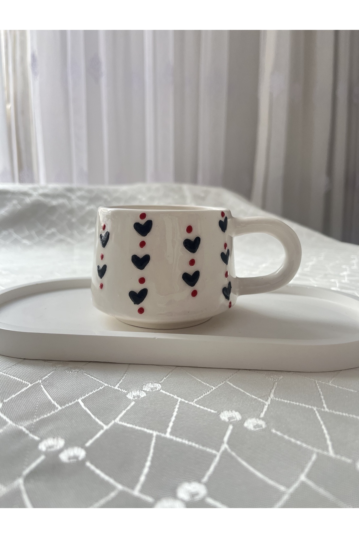 Mini Siyah Kalpli Kupa Bardak Çay Kahve Fincanı 200 ml