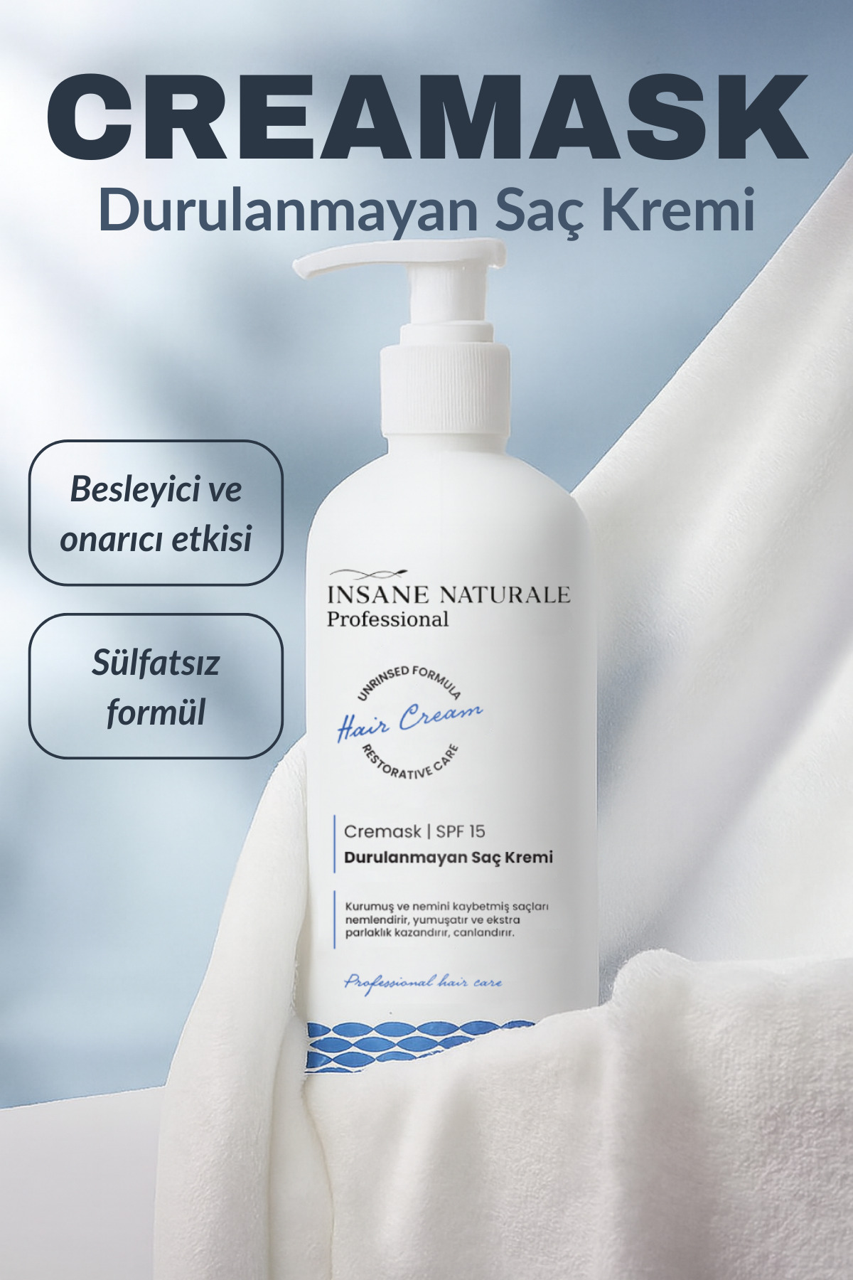 Insane Naturale CREAMASK Keratin ve Biotin İçeren Onarıcı Durulanmayan Saç Bakım Kremi 500 ml — INSNTR002