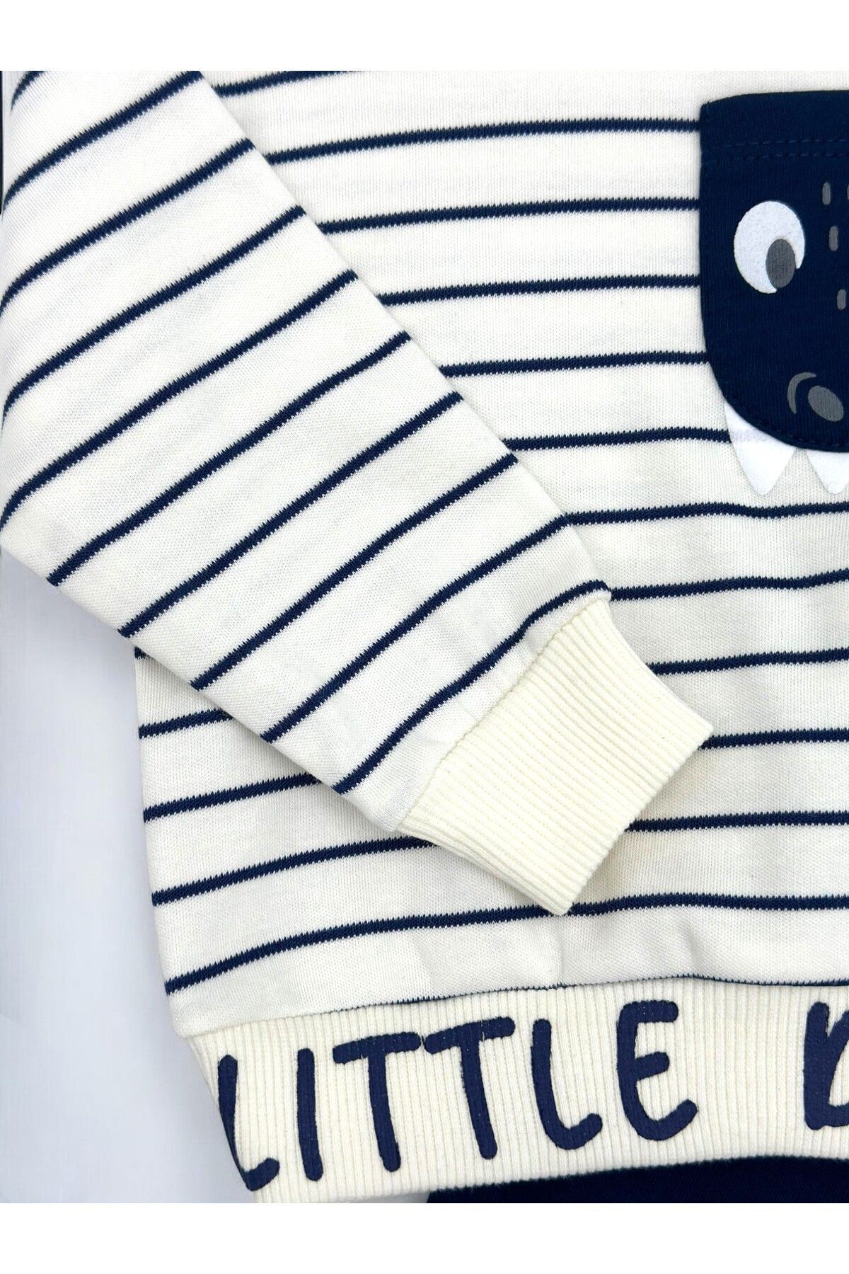 voyyo kids baby Erkek Bebek Mevsimlik Çizgili Bisiklet Yaka Uzun Kollu %100 Pamuk Bebek Takımı fotoğrafı 3 (önizleme)